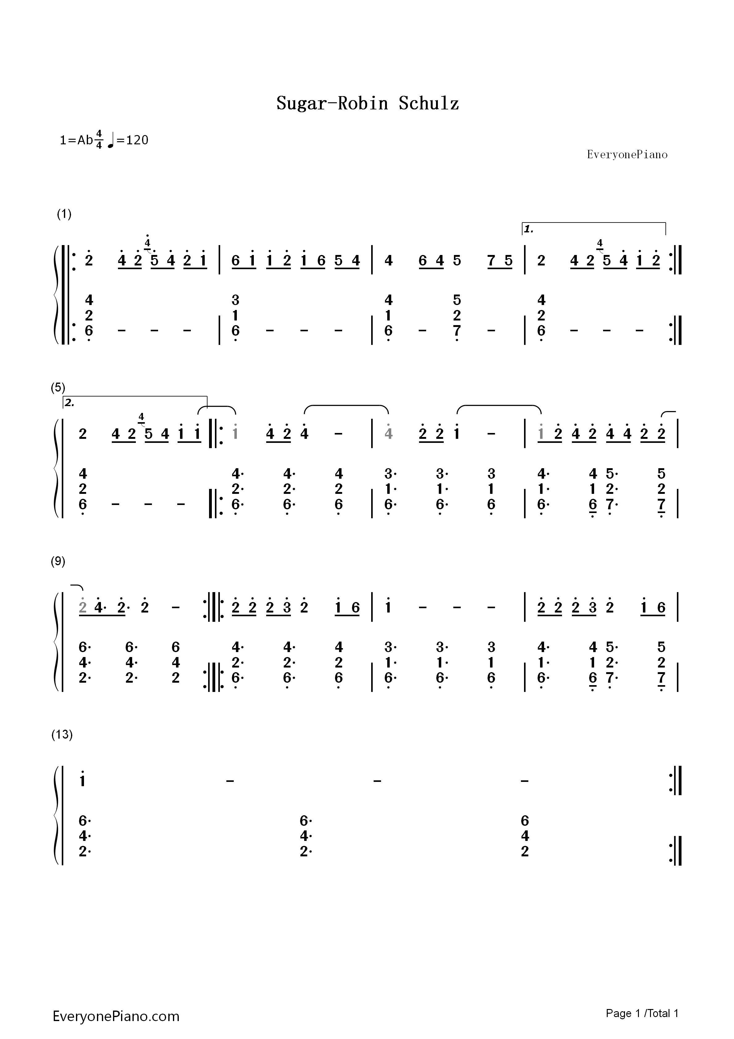Sugar钢琴简谱_Sugar_Robin_Schulz演唱