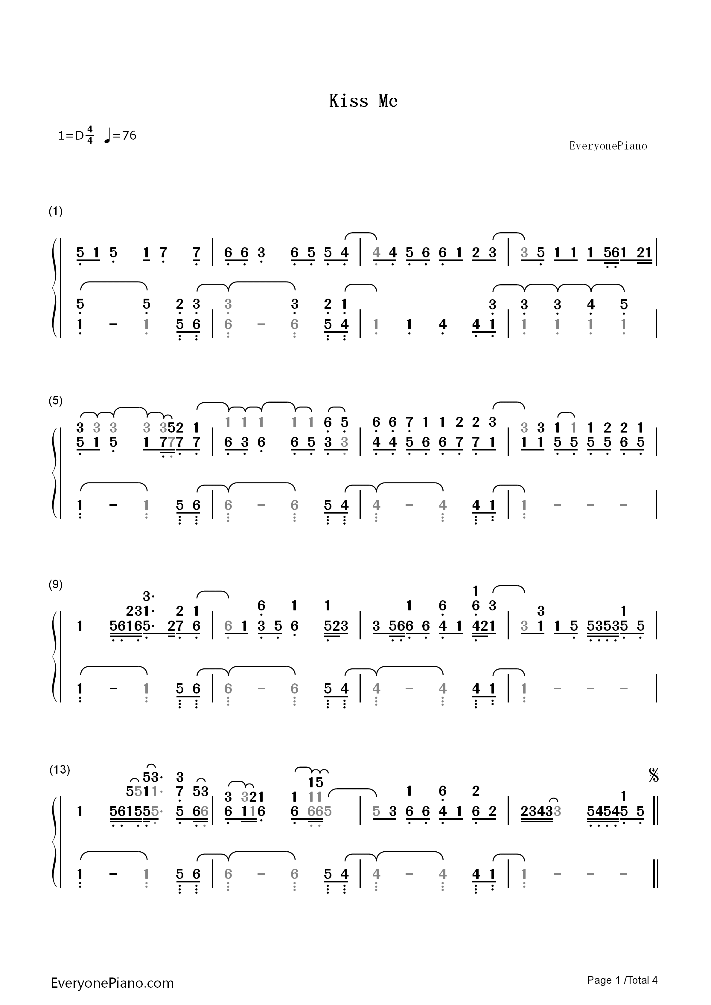 Kiss__Me钢琴简谱_Ed_Sheeran演唱