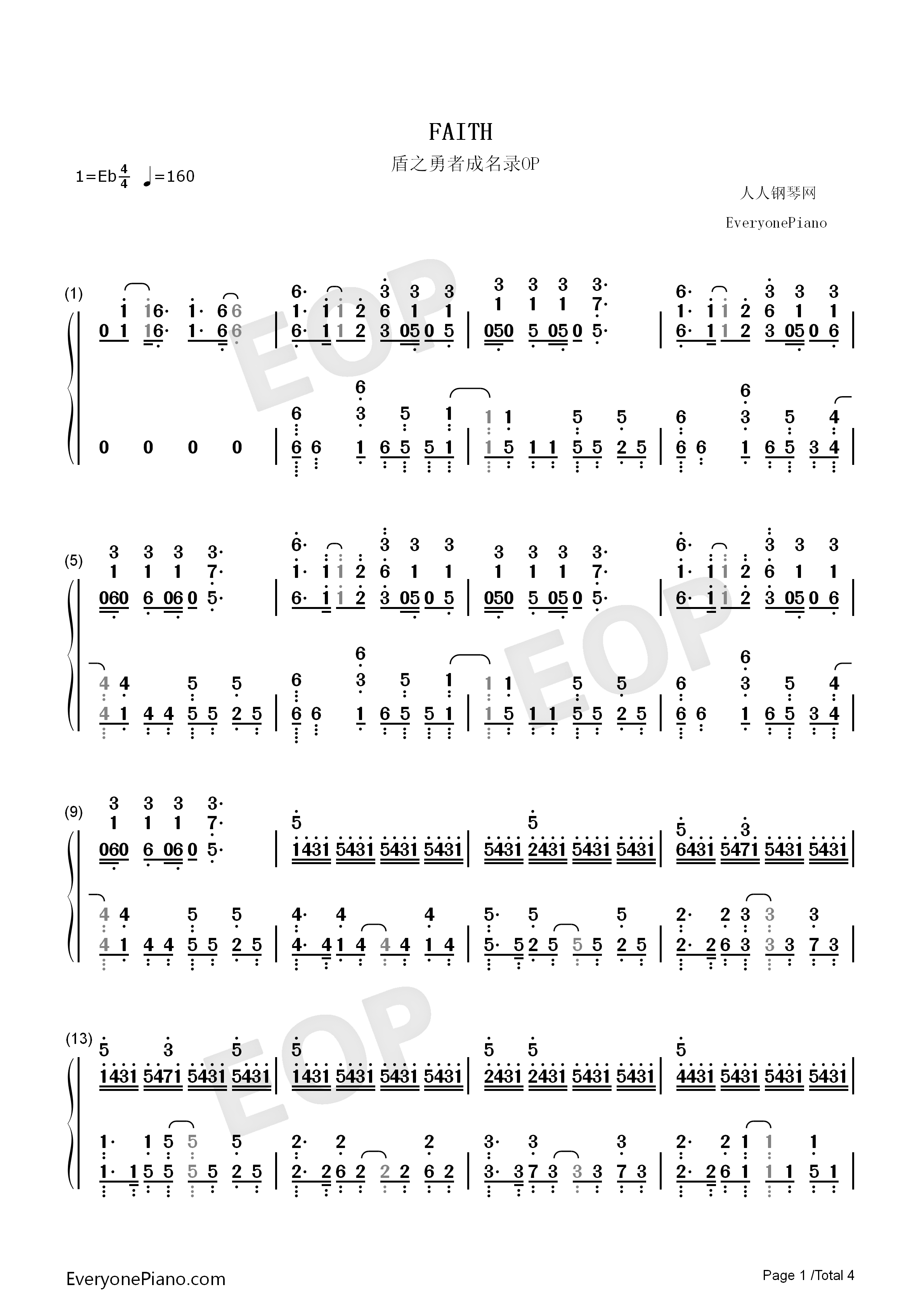 FAITH钢琴简谱_MADKID演唱
