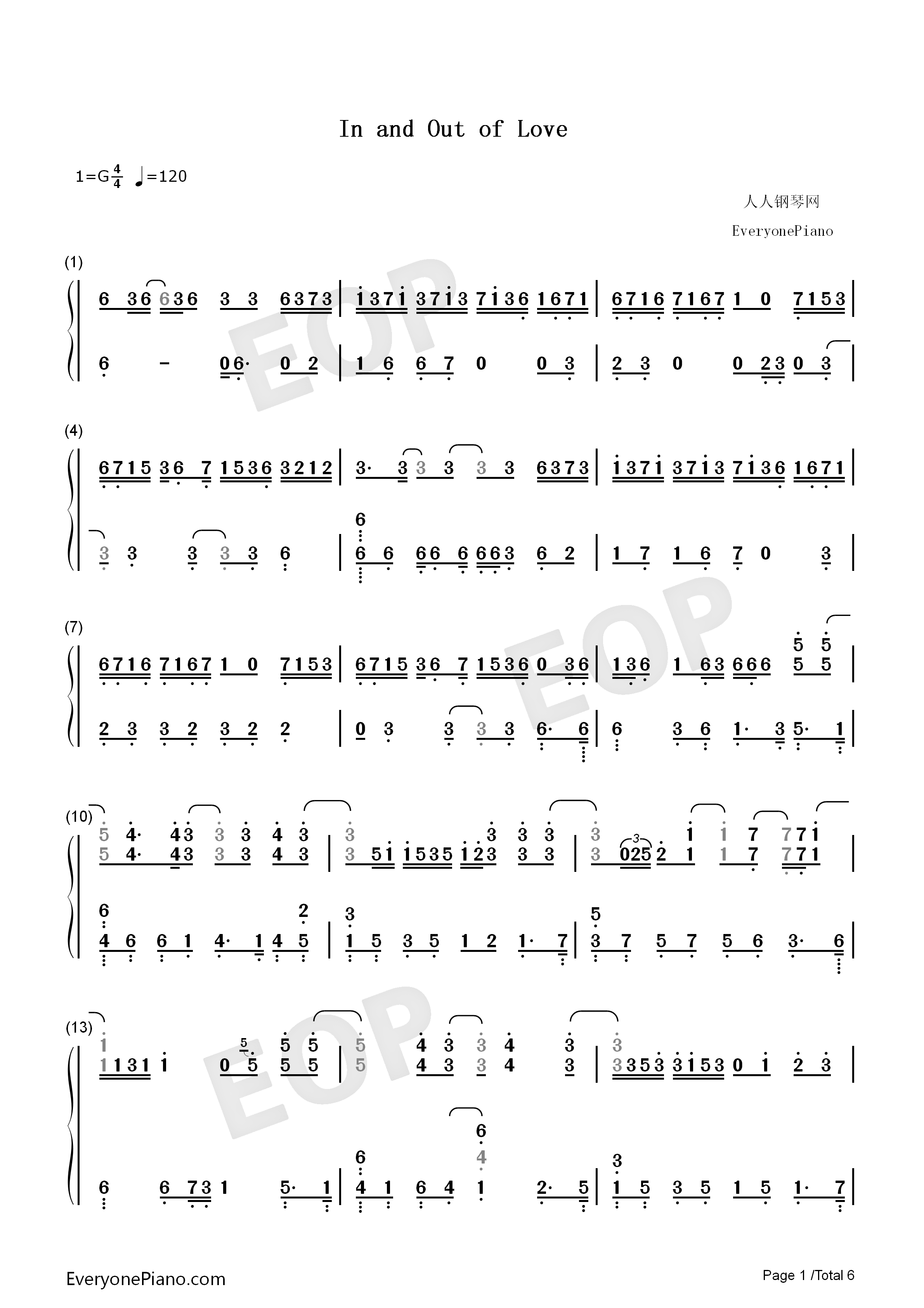 In_and_Out_of_Love钢琴简谱_Armin_van_Buuren_Sharon_den_Adel演唱