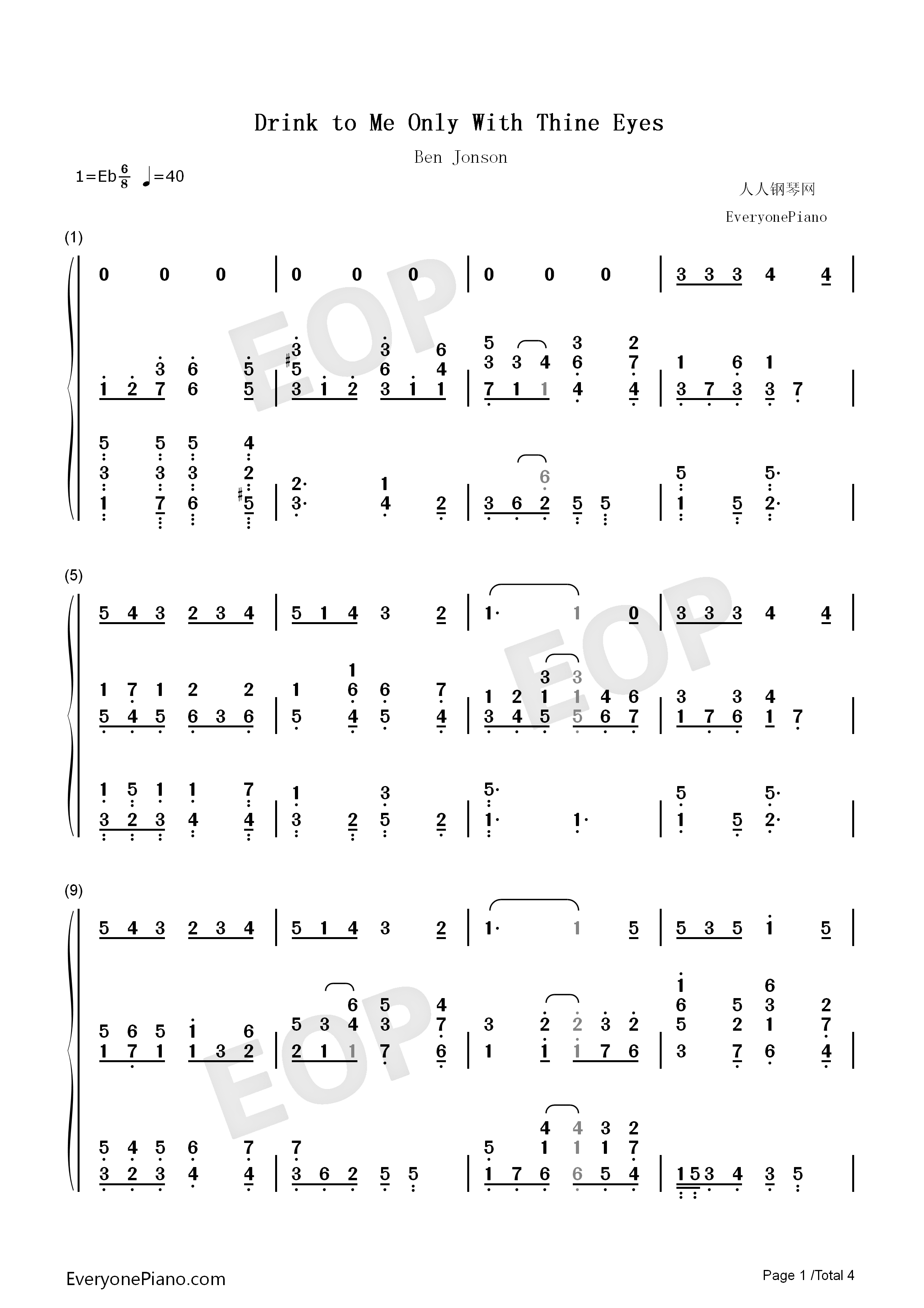 Drink_to_Me_Only_with_Thine_Eyes钢琴简谱_Ben_Jonson演唱