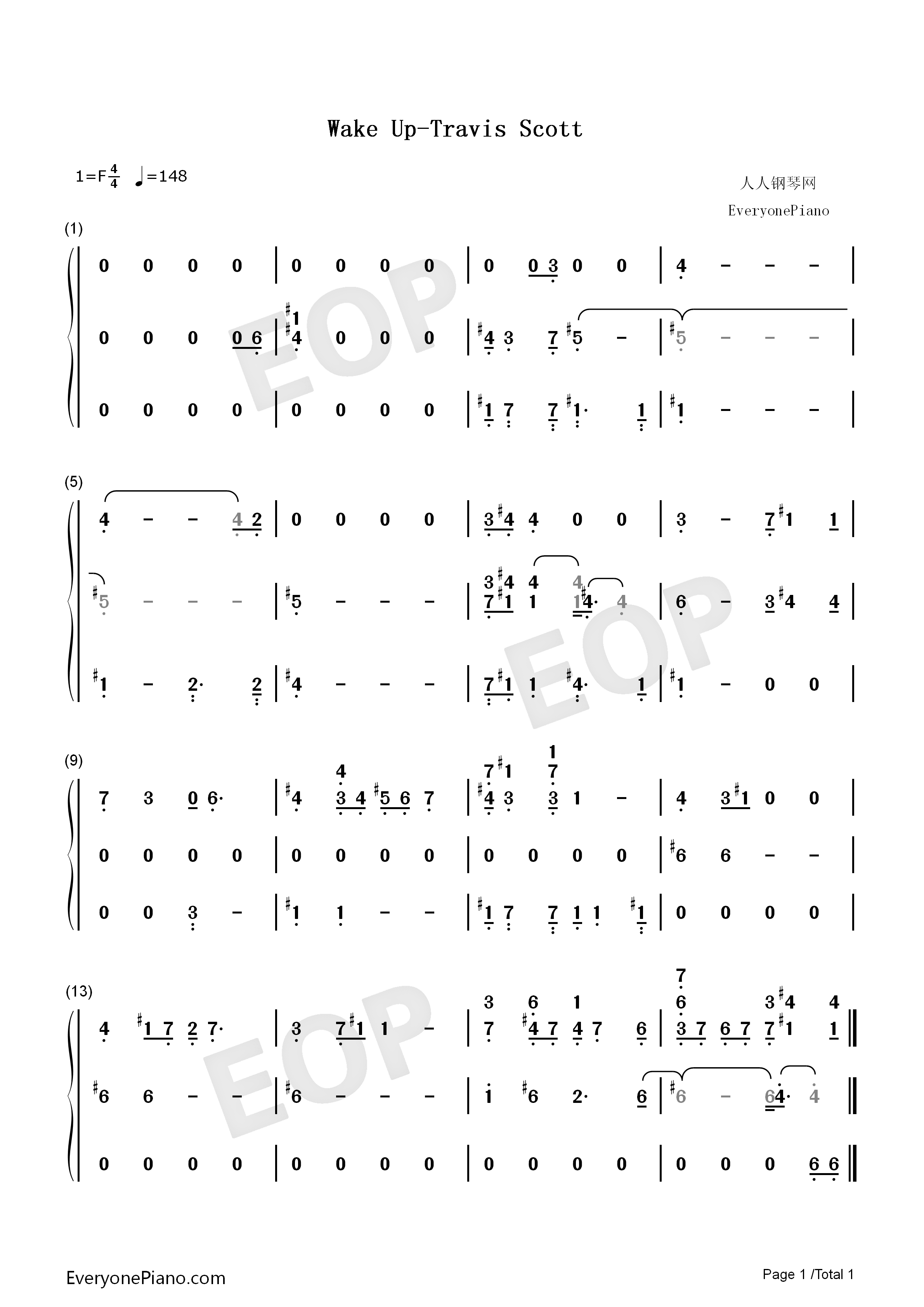 Wake_Up钢琴简谱_Travis_Scott_The_Weeknd演唱
