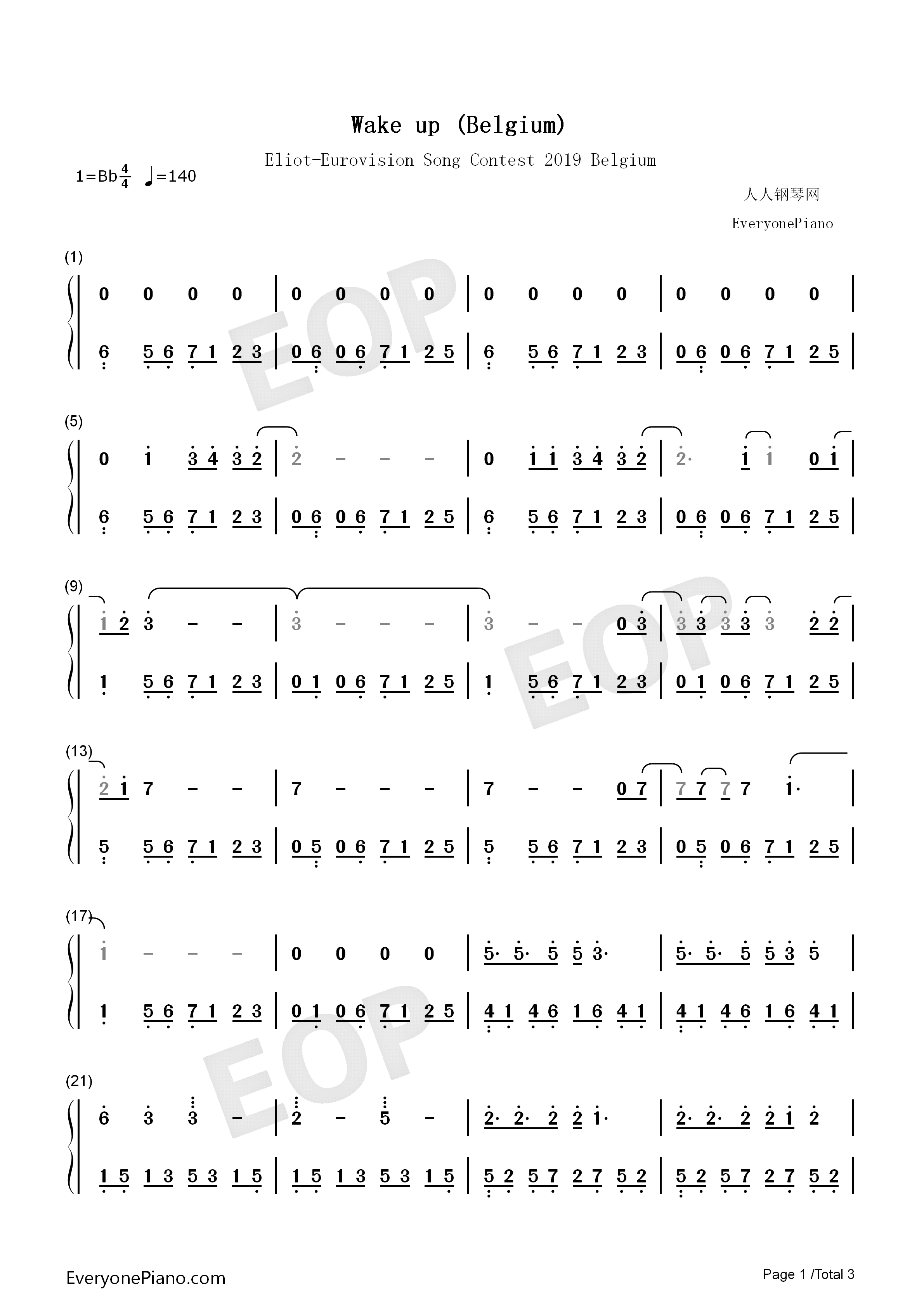 Wake_Up钢琴简谱_Eliot_Vassamillet演唱