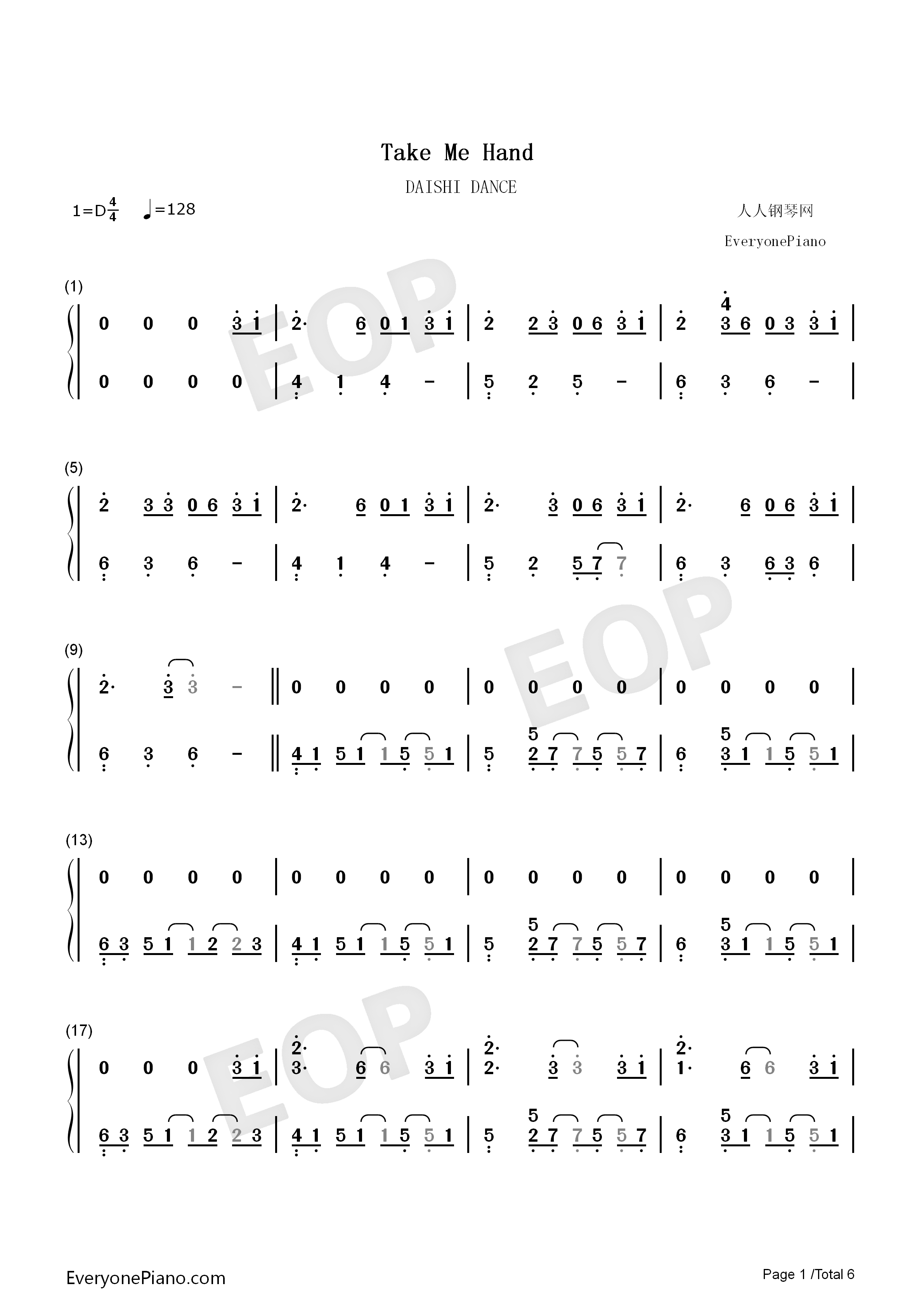 Take_Me_Hand钢琴简谱_DAISHI_DANCE_Cécile_Corbel演唱