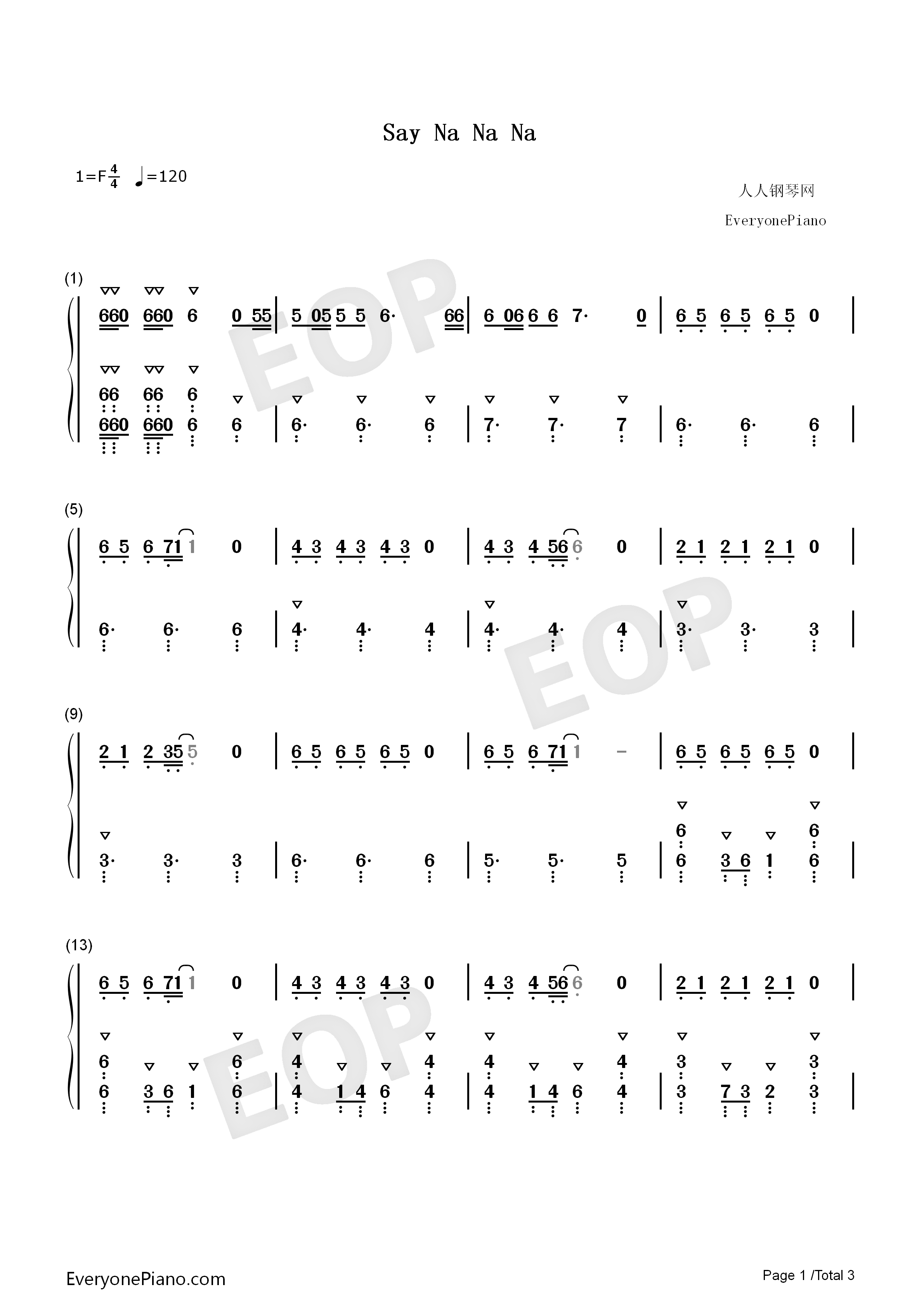 Say_Na_Na_Na钢琴简谱_Serhat演唱