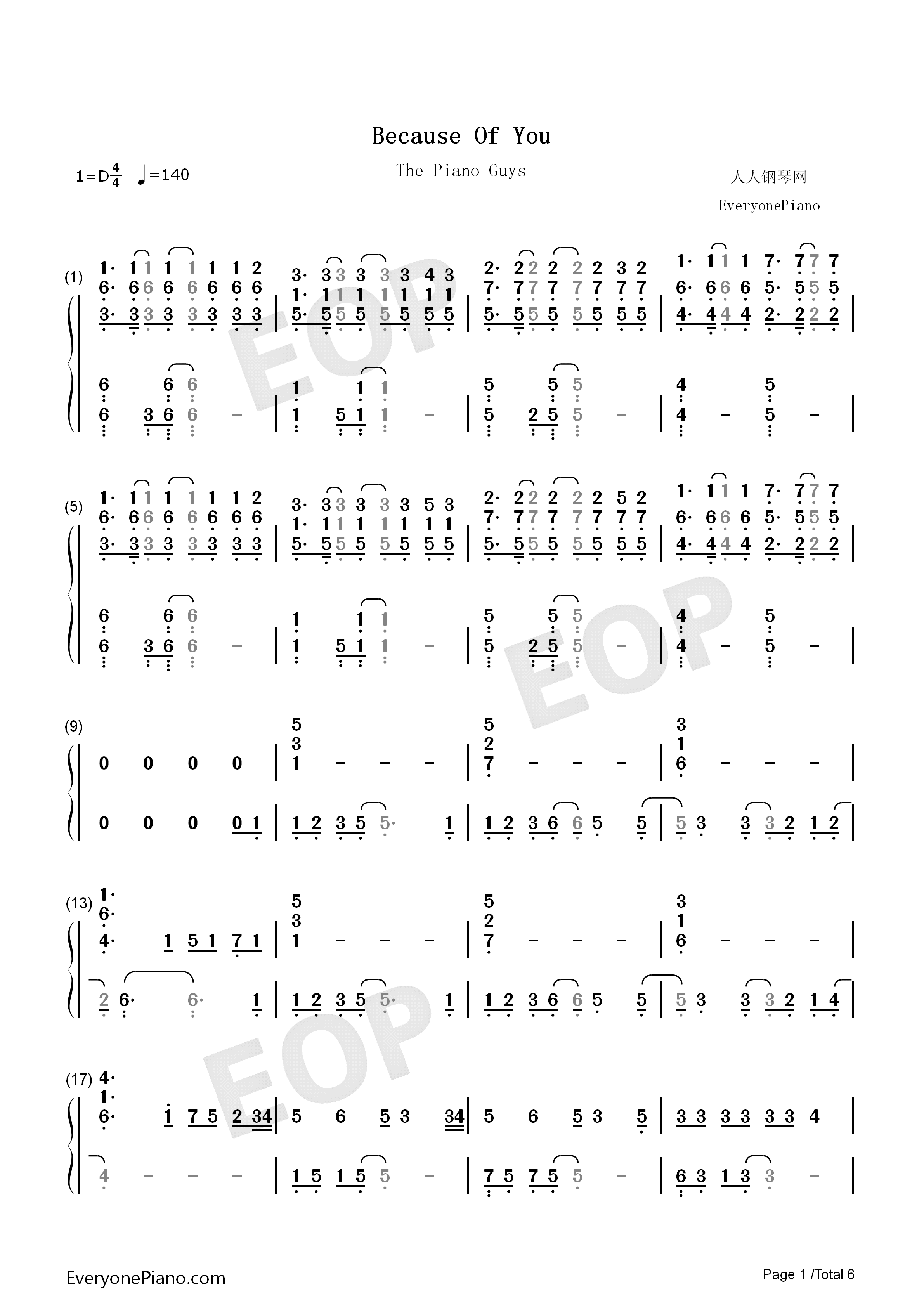 Because_of_You钢琴简谱_The_Piano_Guys演唱