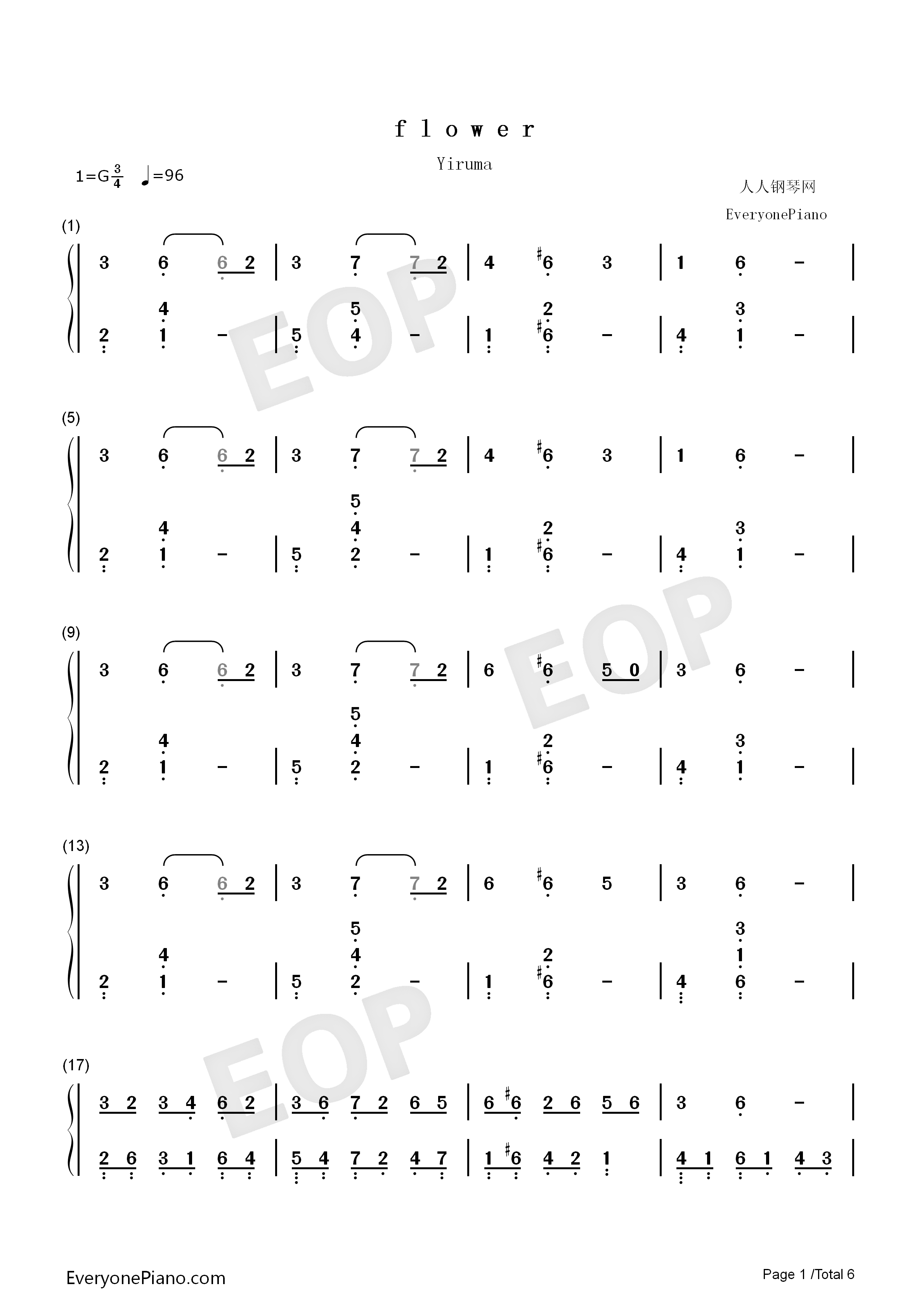f_l_o_w_e_r钢琴简谱_李闰珉演唱