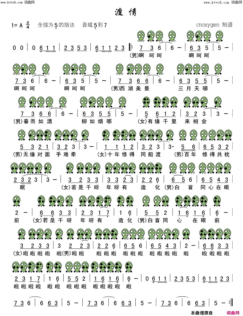 渡情(陶笛曲谱)简谱_石头演唱_石头曲谱