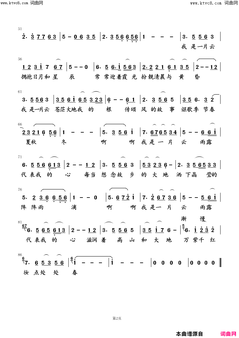我是一片云简谱_刘海斌曲谱