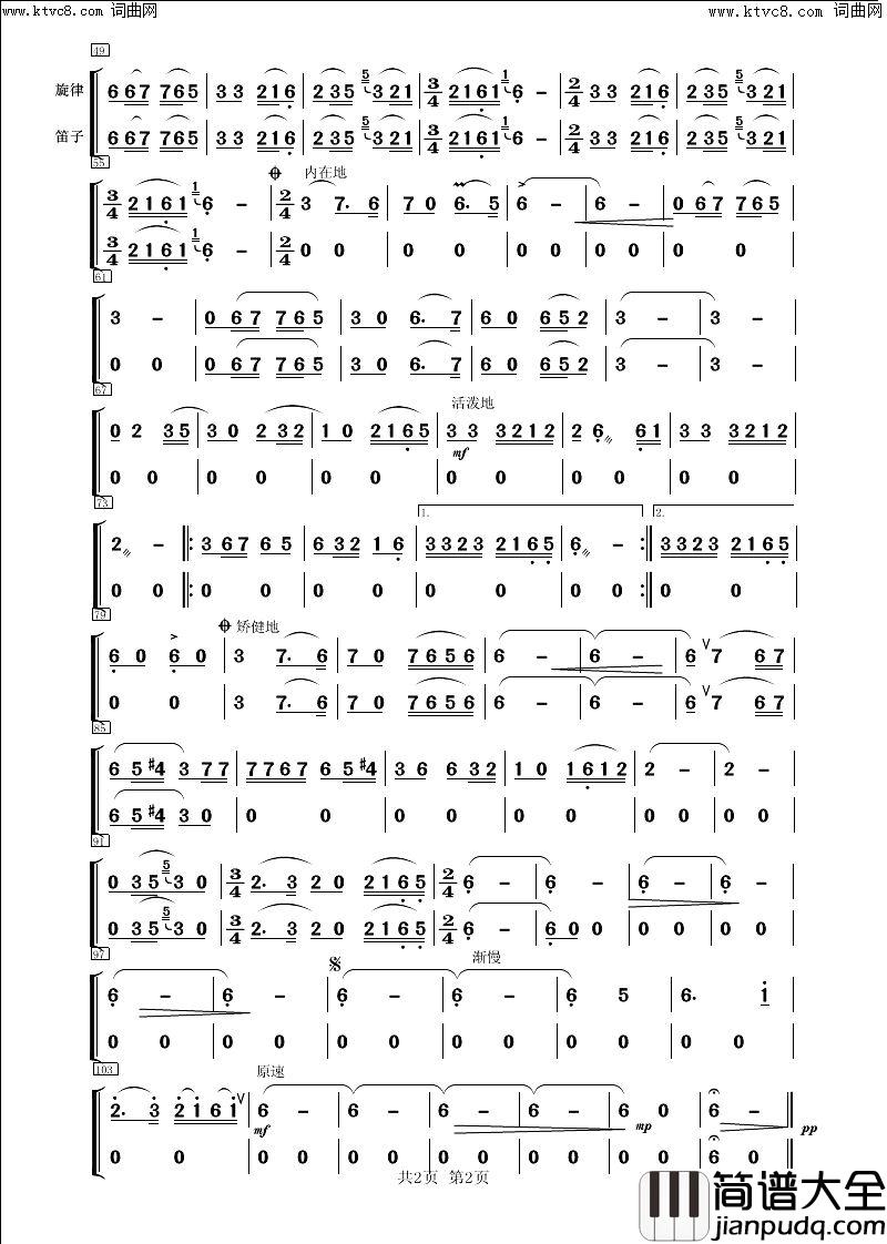 黄杨扁担民乐合奏(笛子分谱)简谱_兰天剑曲谱