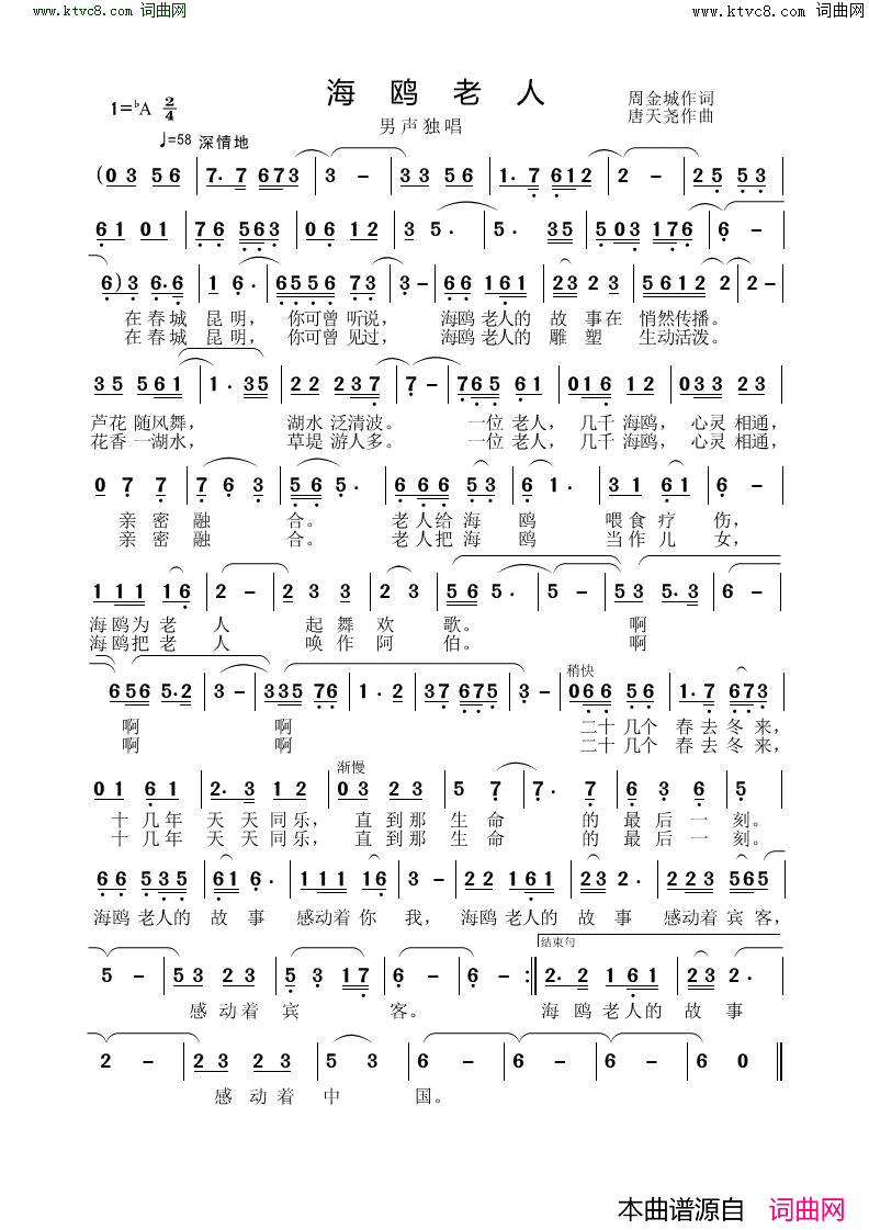 海鸥老人简谱_周金城曲谱