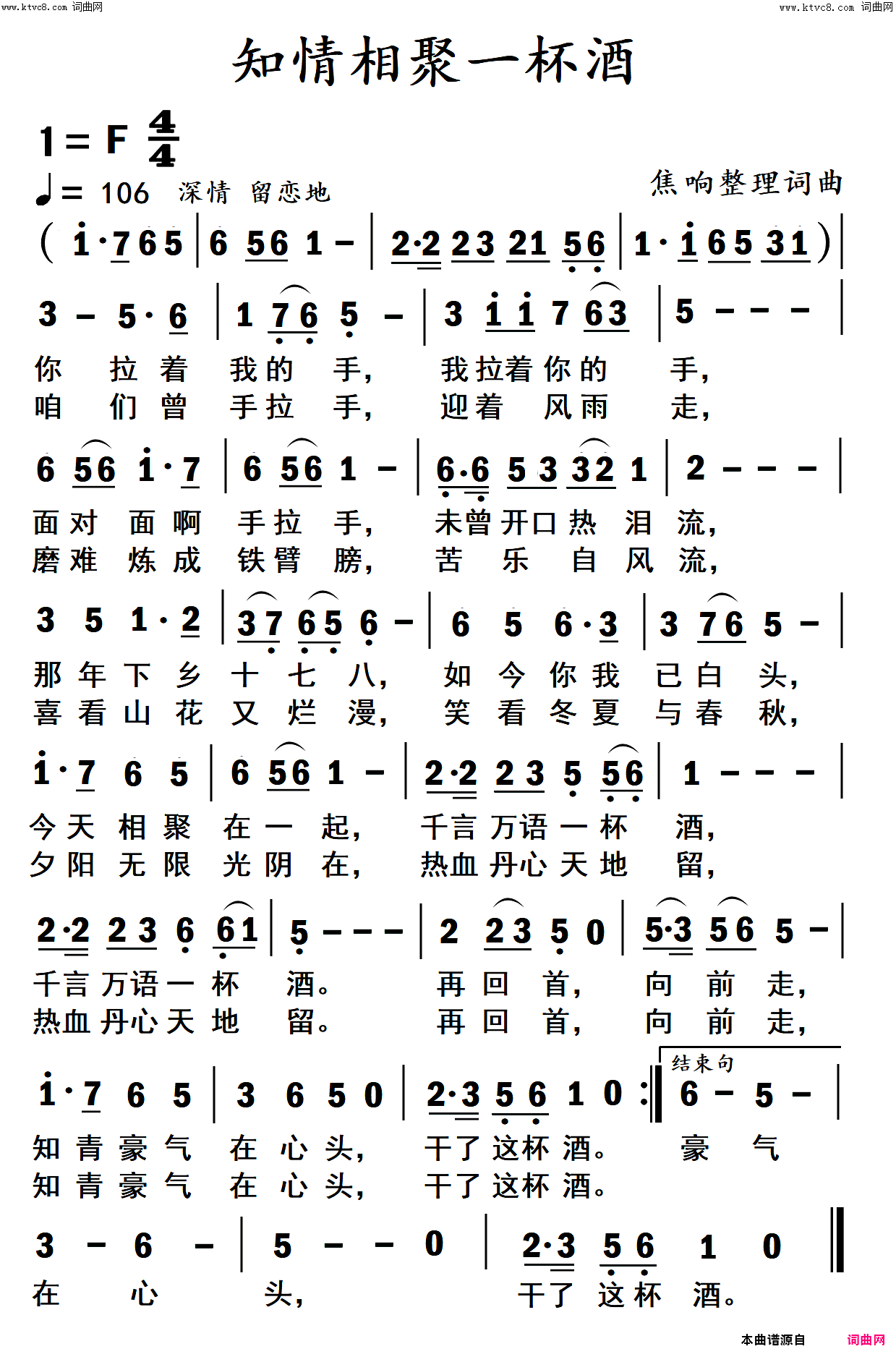 知情相聚一杯酒(高清)简谱_杨居文曲谱