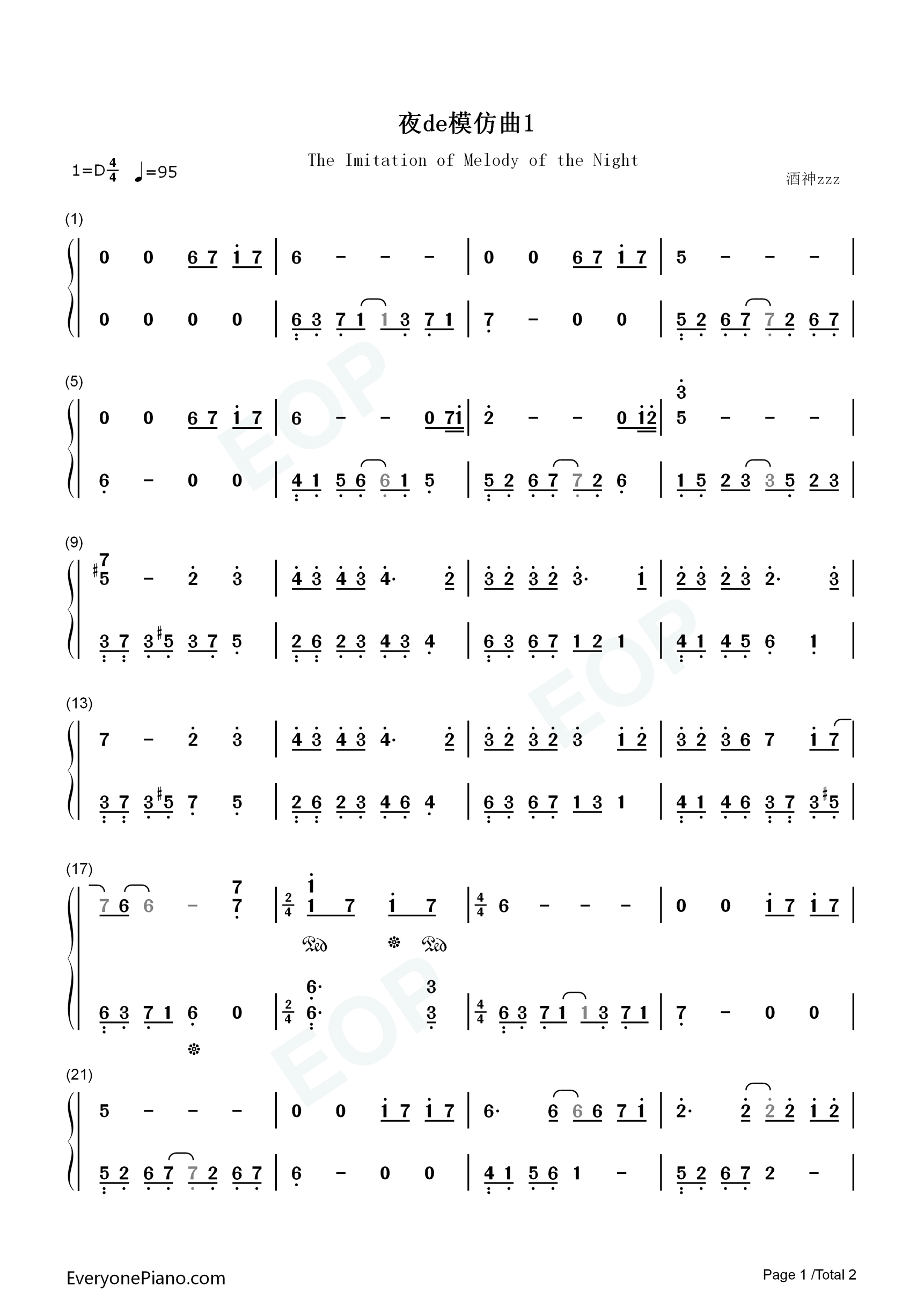 夜de模仿曲钢琴简谱_lcz_0205演唱