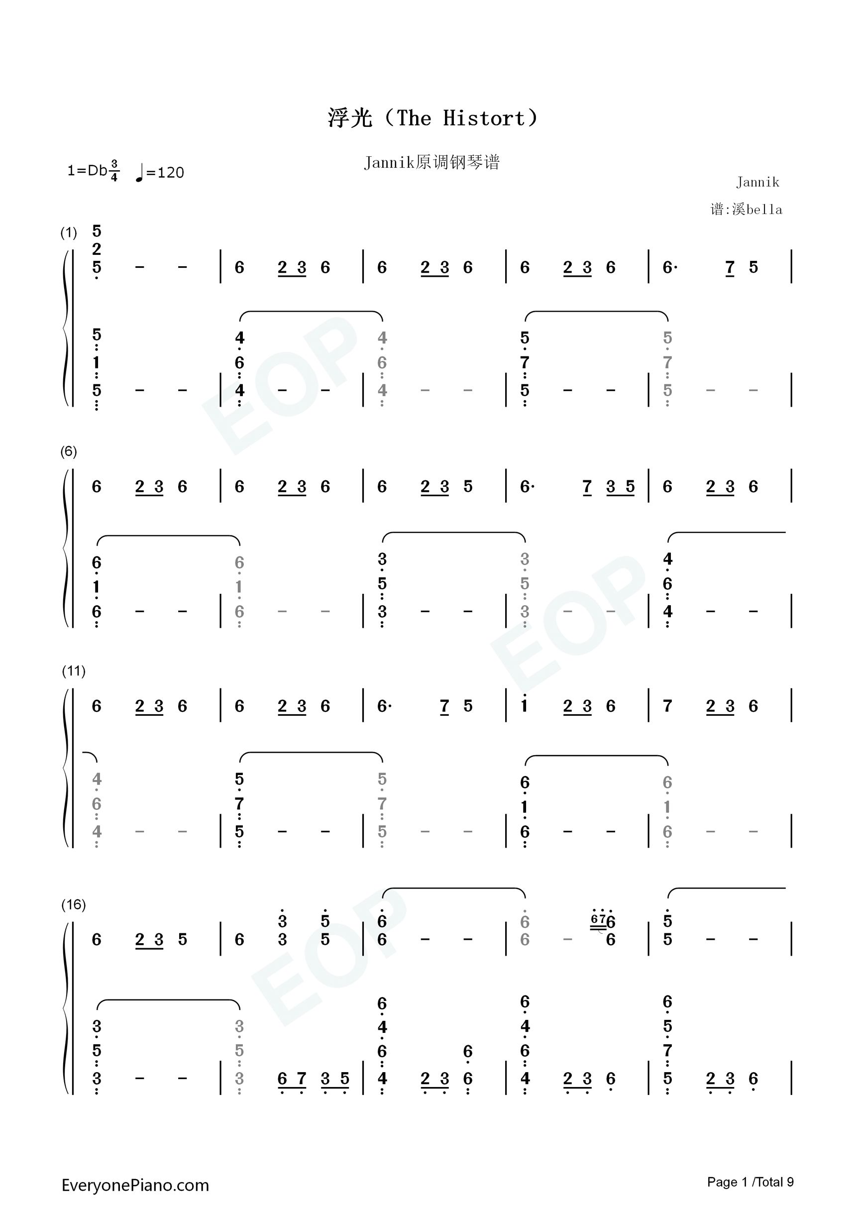 浮光_The_History钢琴简谱_Jannik演唱