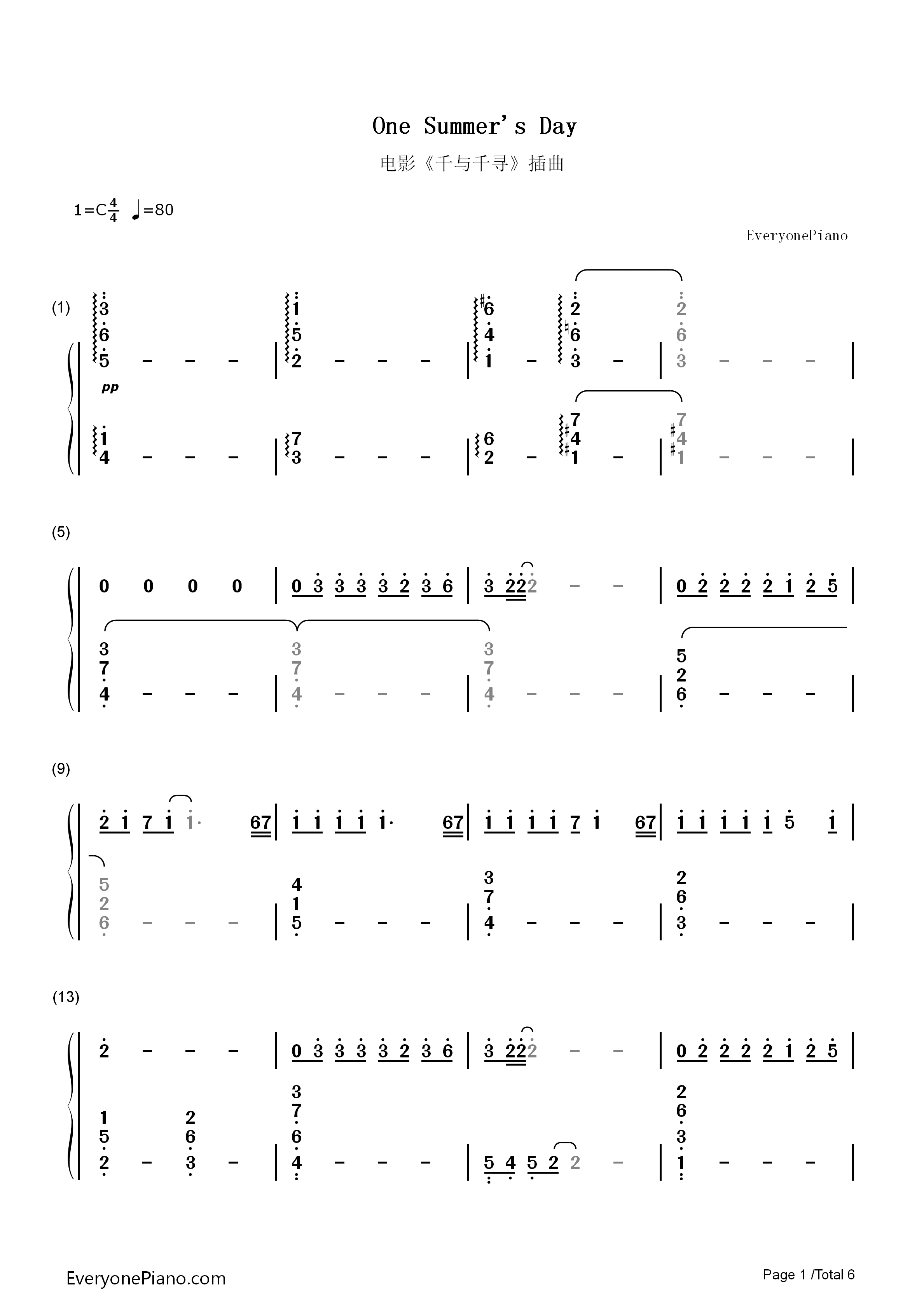 千与千寻钢琴简谱_久石让_宫崎骏演唱