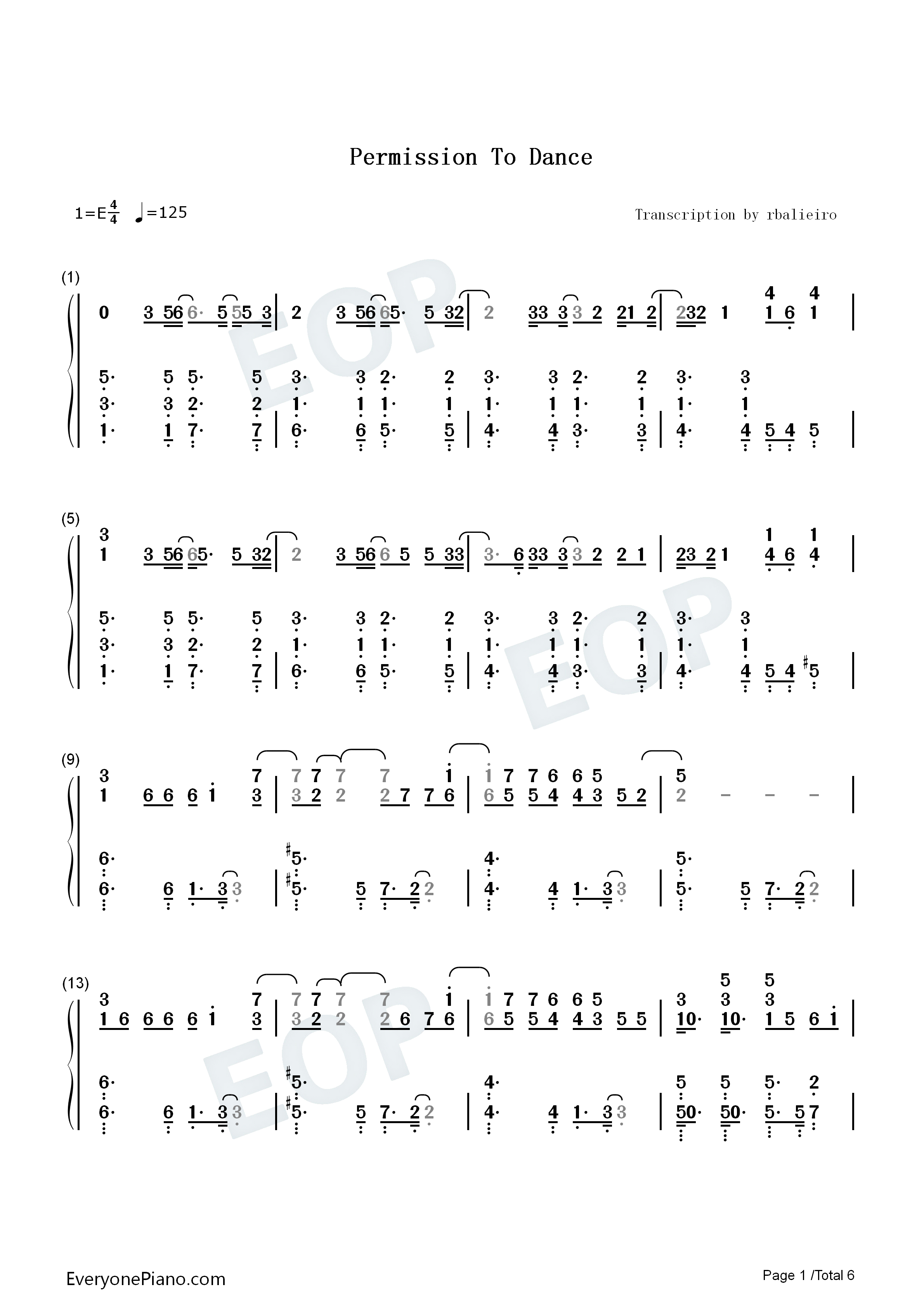 Permission_to_Dance钢琴简谱_防弹少年团_BTS演唱