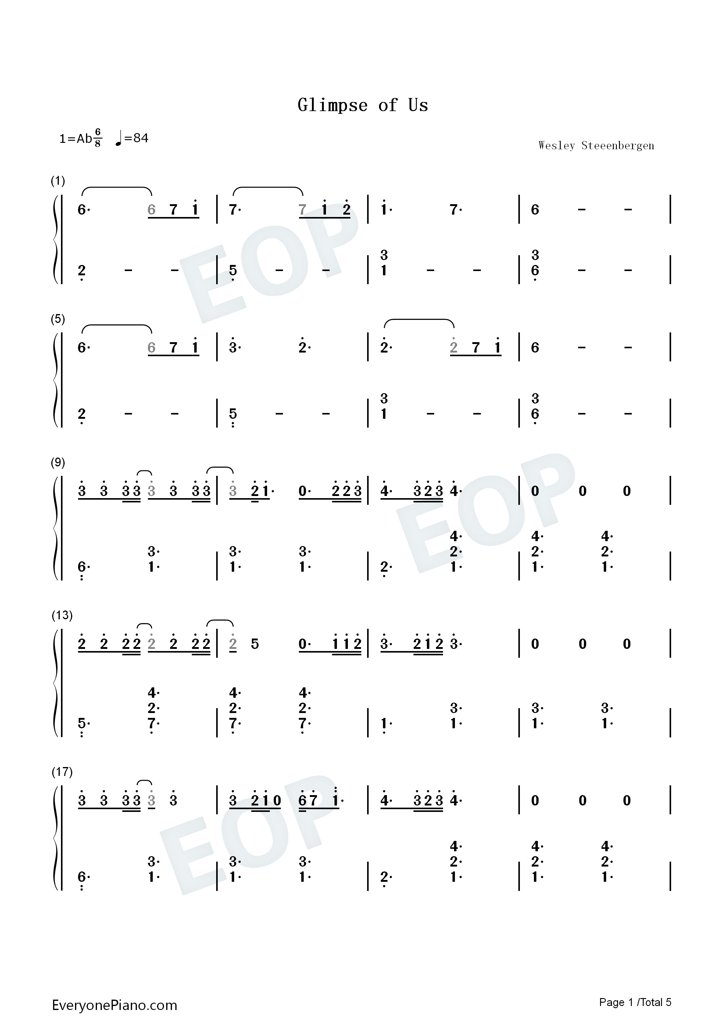 Glimpse_of_Us钢琴简谱_Joji演唱