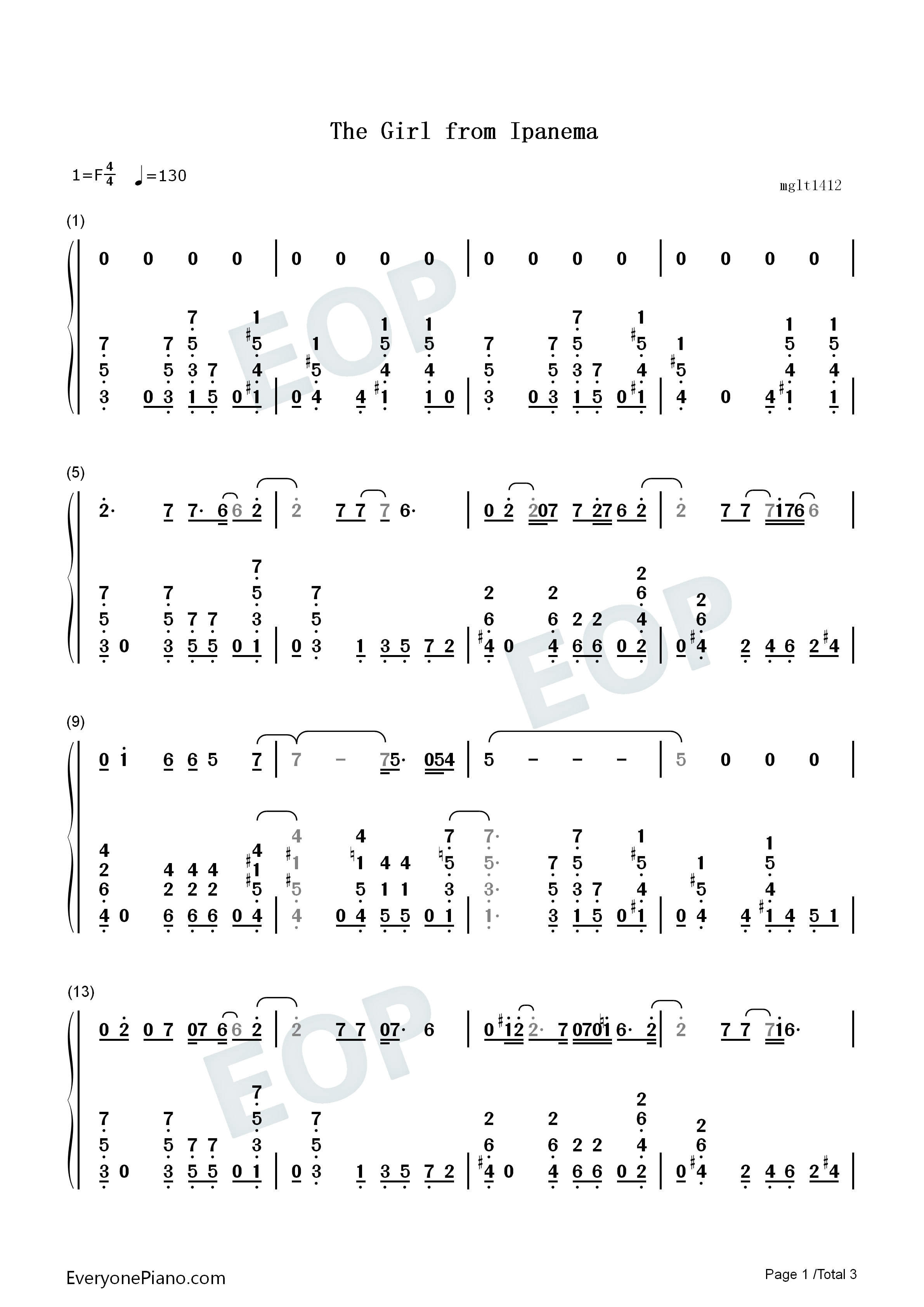 The_Girl_from_Ipanema钢琴简谱_Antonio_Carlos_Jobim演唱