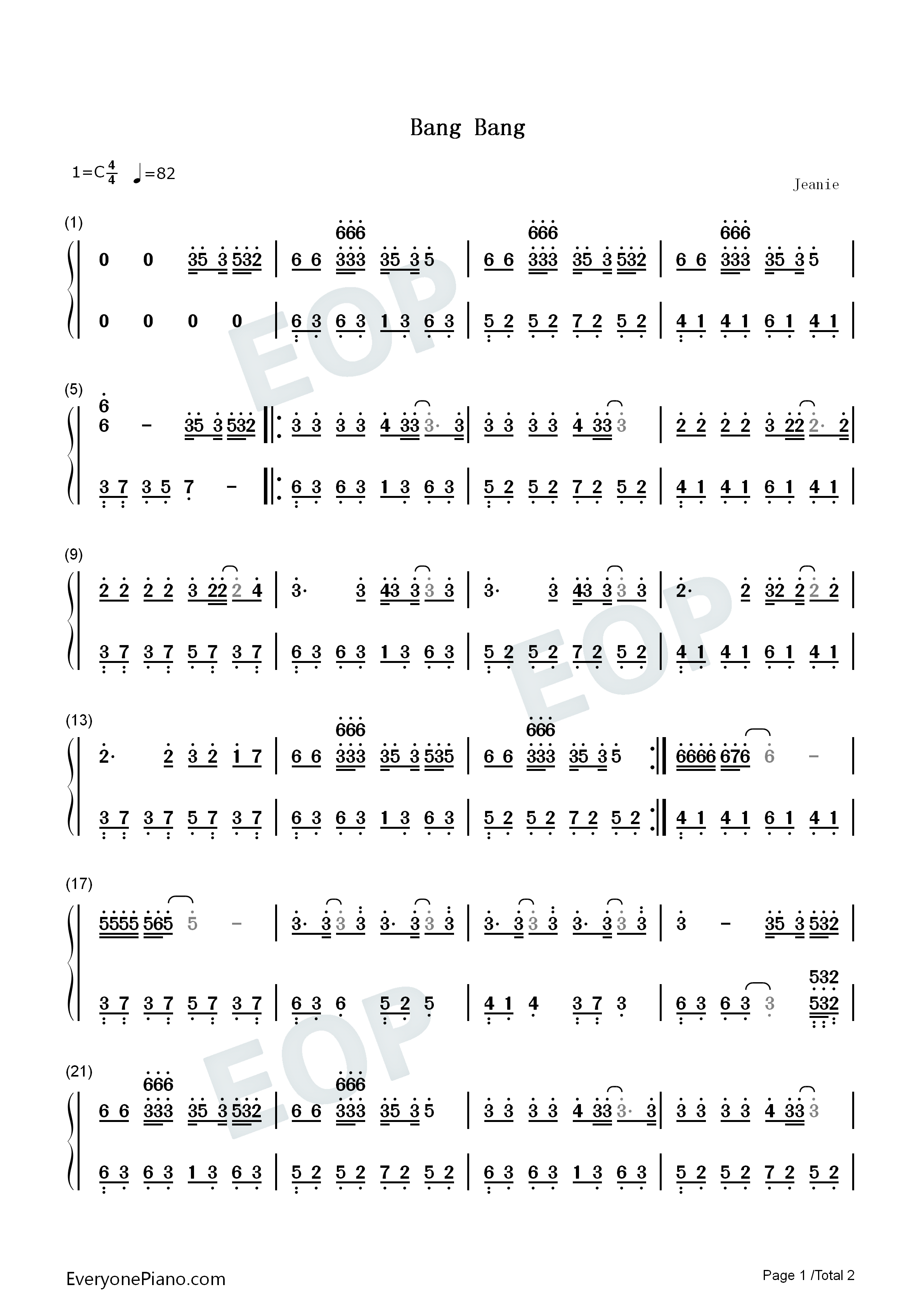 Bang_Bang钢琴简谱_邓紫棋演唱