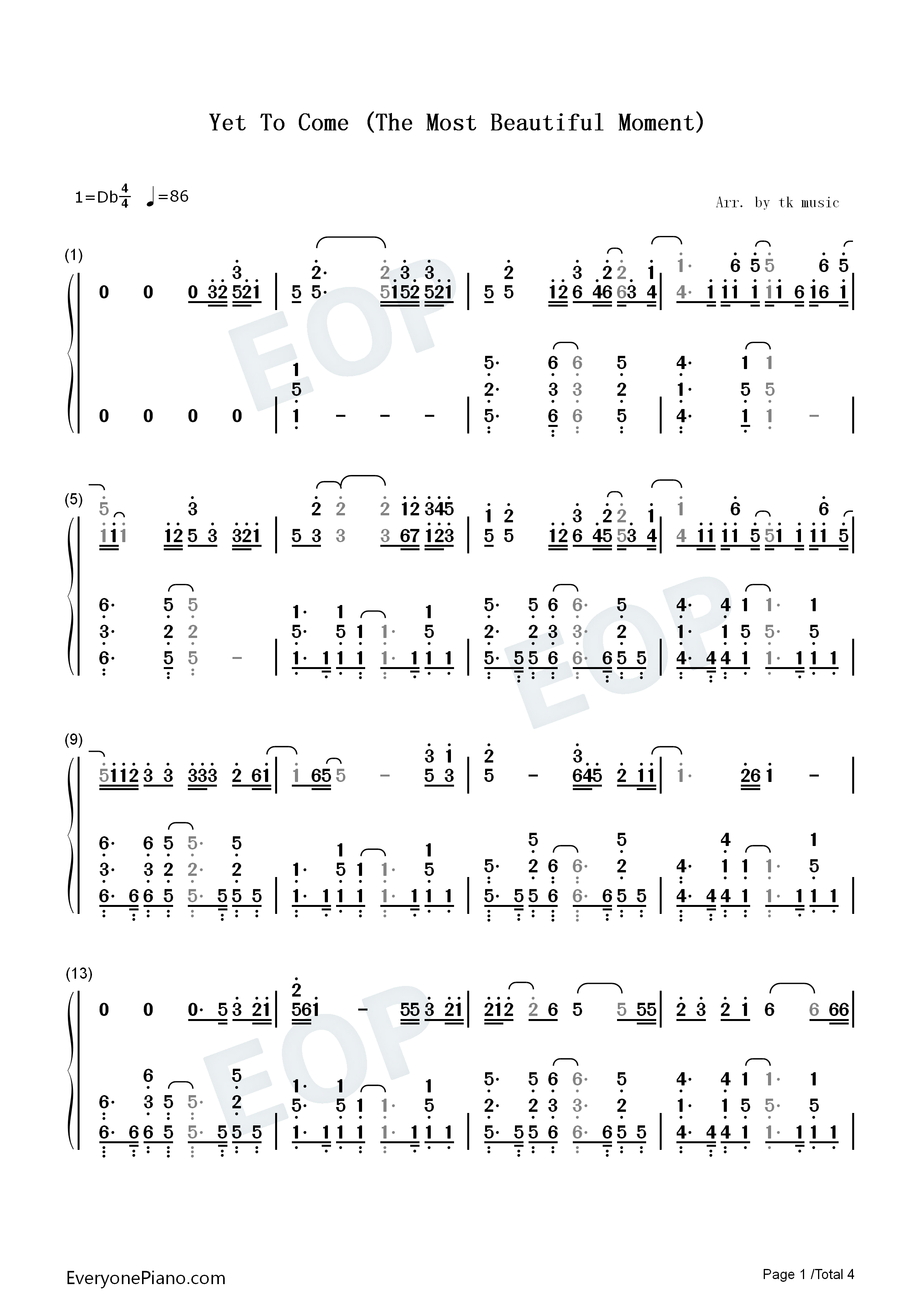 Yet_to_Come_The_Most_Beautiful_Moment钢琴简谱_防弹少年团_BTS演唱