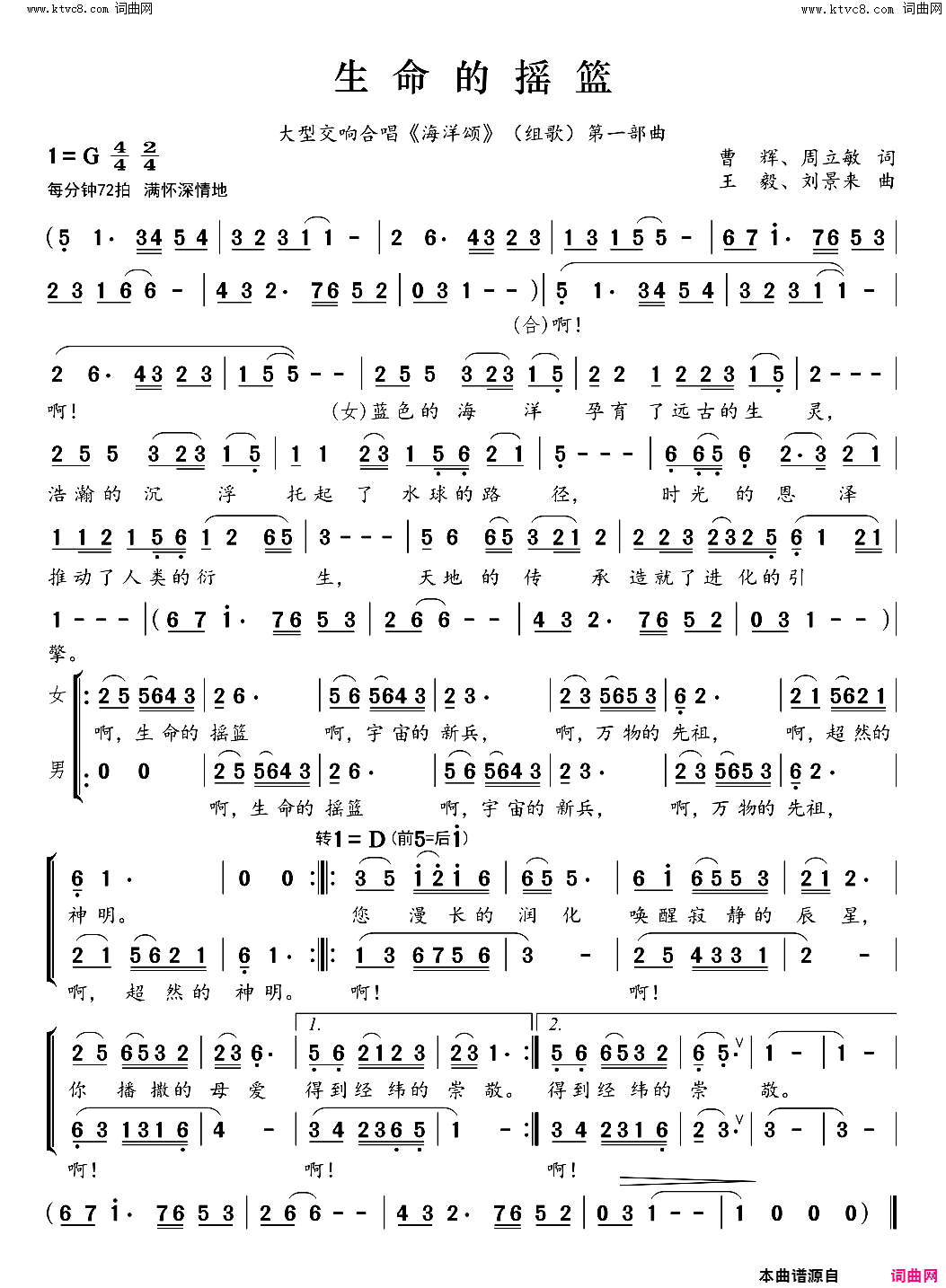 生命的摇篮(大型交响合唱_海洋颂_组歌第一部曲)简谱_刘景来曲谱