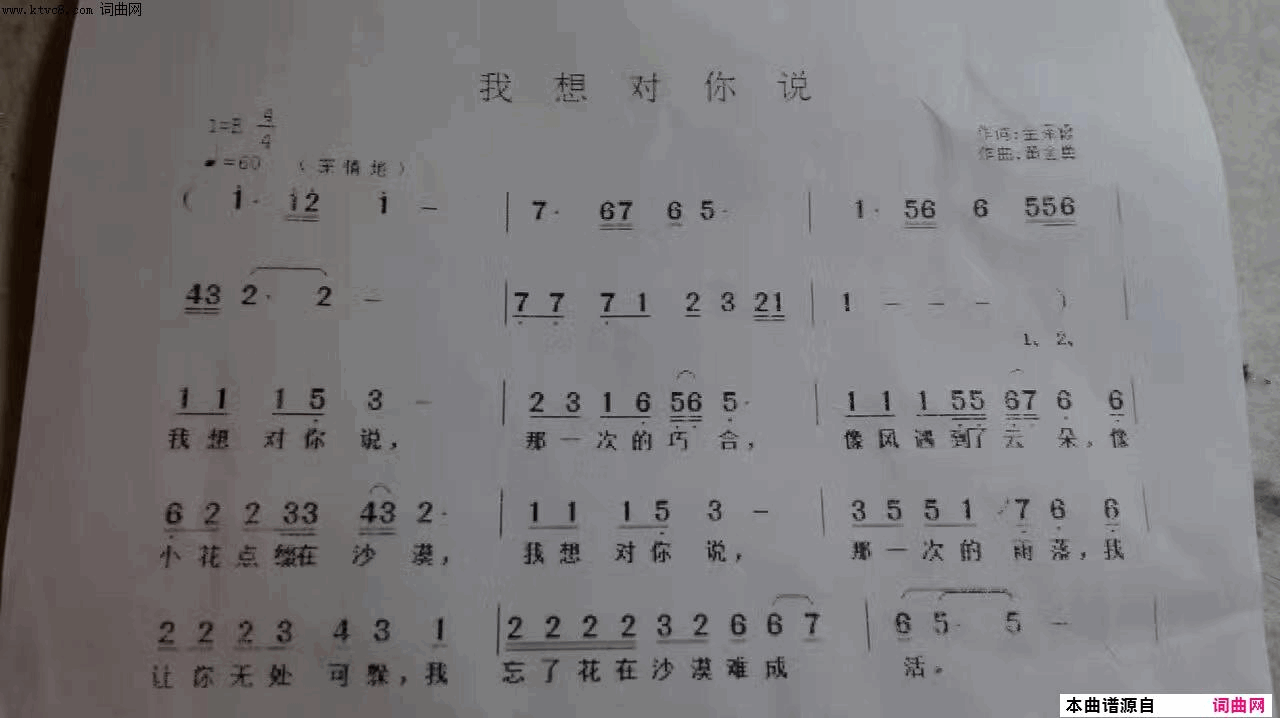 我想对你说简谱_李孔凡演唱_金泽霞/黄金勇词曲