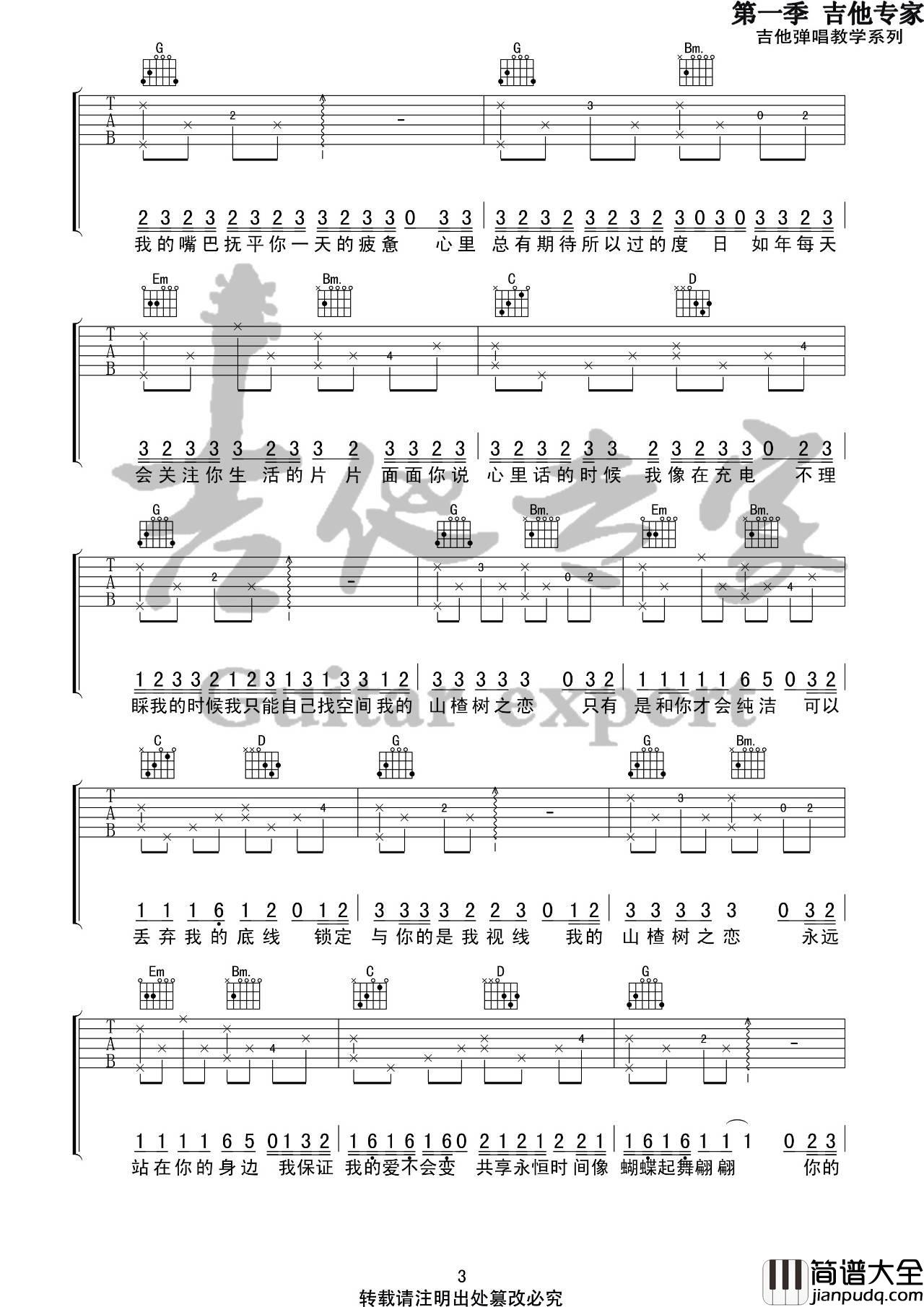 山楂树之恋吉他谱_G调精选版_音艺吉他编配_大能人