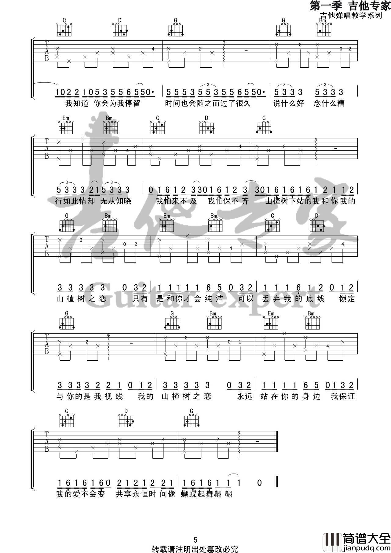 山楂树之恋吉他谱_G调精选版_音艺吉他编配_大能人