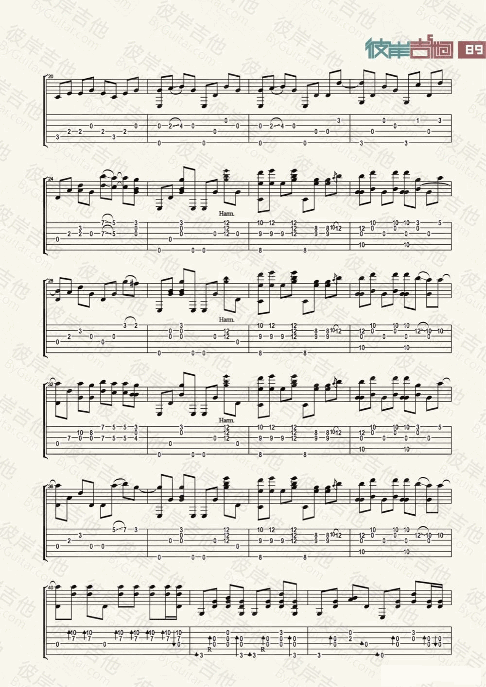 夜空中最亮的星指弹谱_G调附演示_彼岸吉他编配_逃跑计划