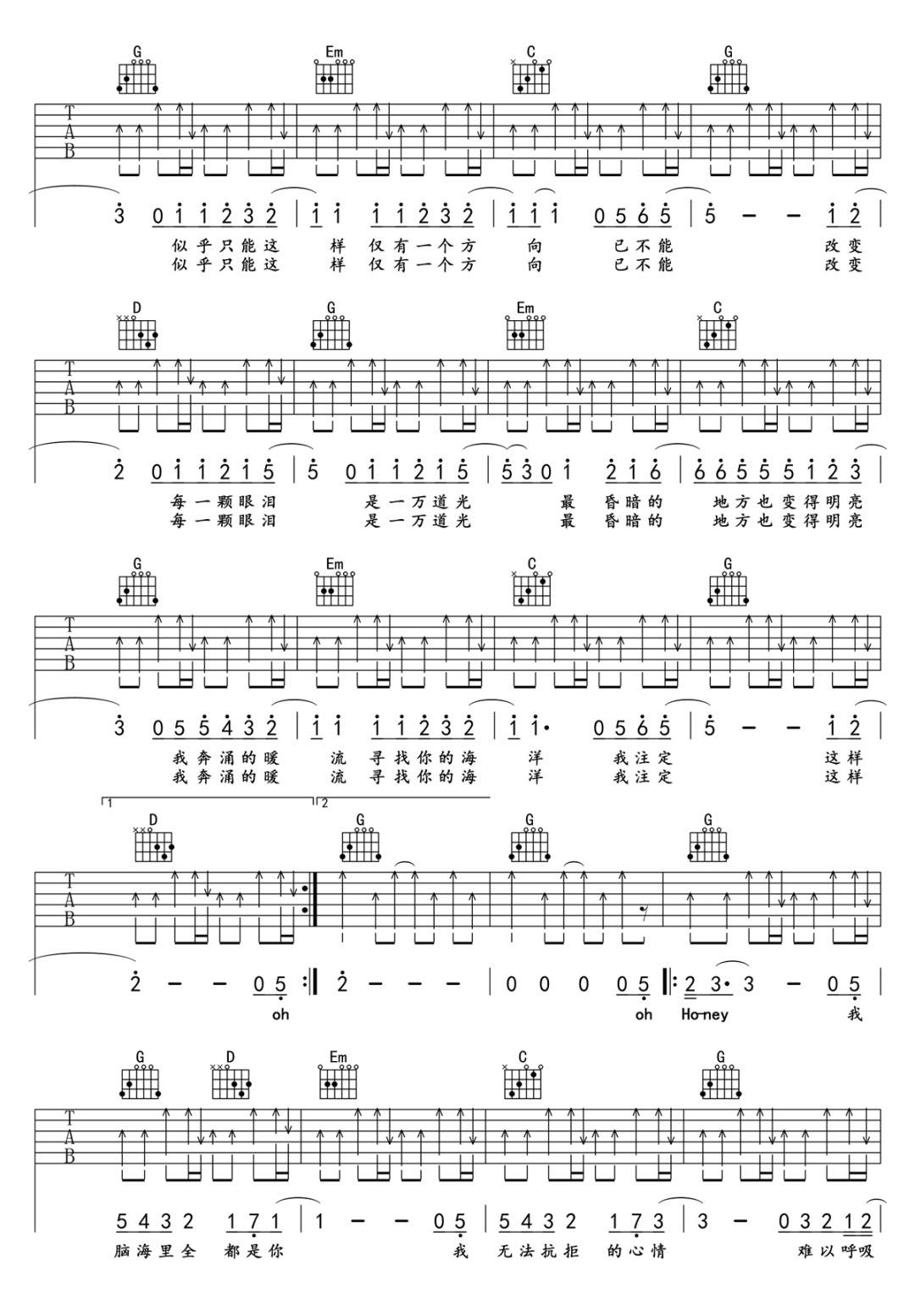 一万次悲伤吉他谱_B调高清版_船长与柴郡猫编配_逃跑计划