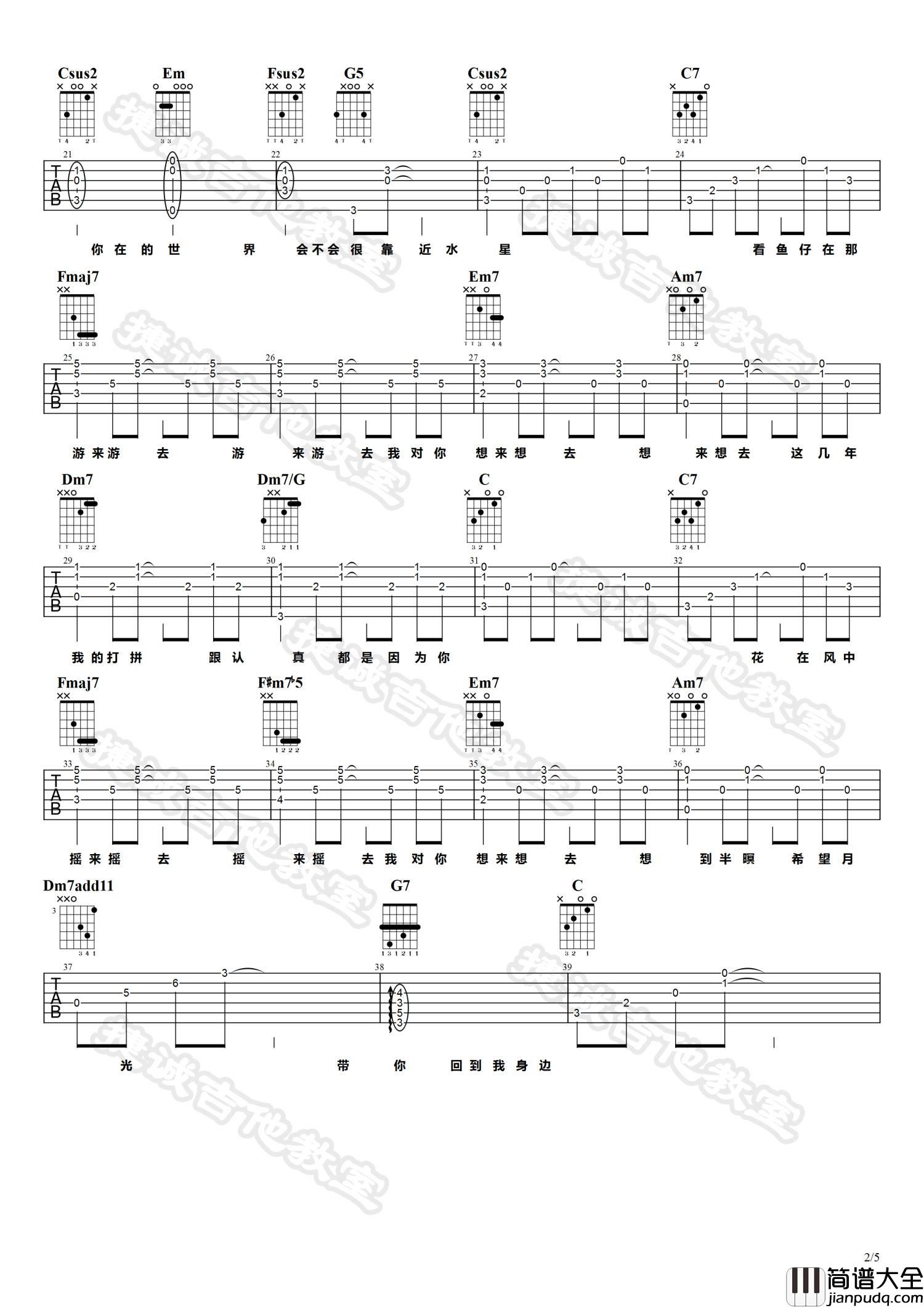 鱼仔吉他谱_C调简单版_捷诚吉他教室编配_卢广仲