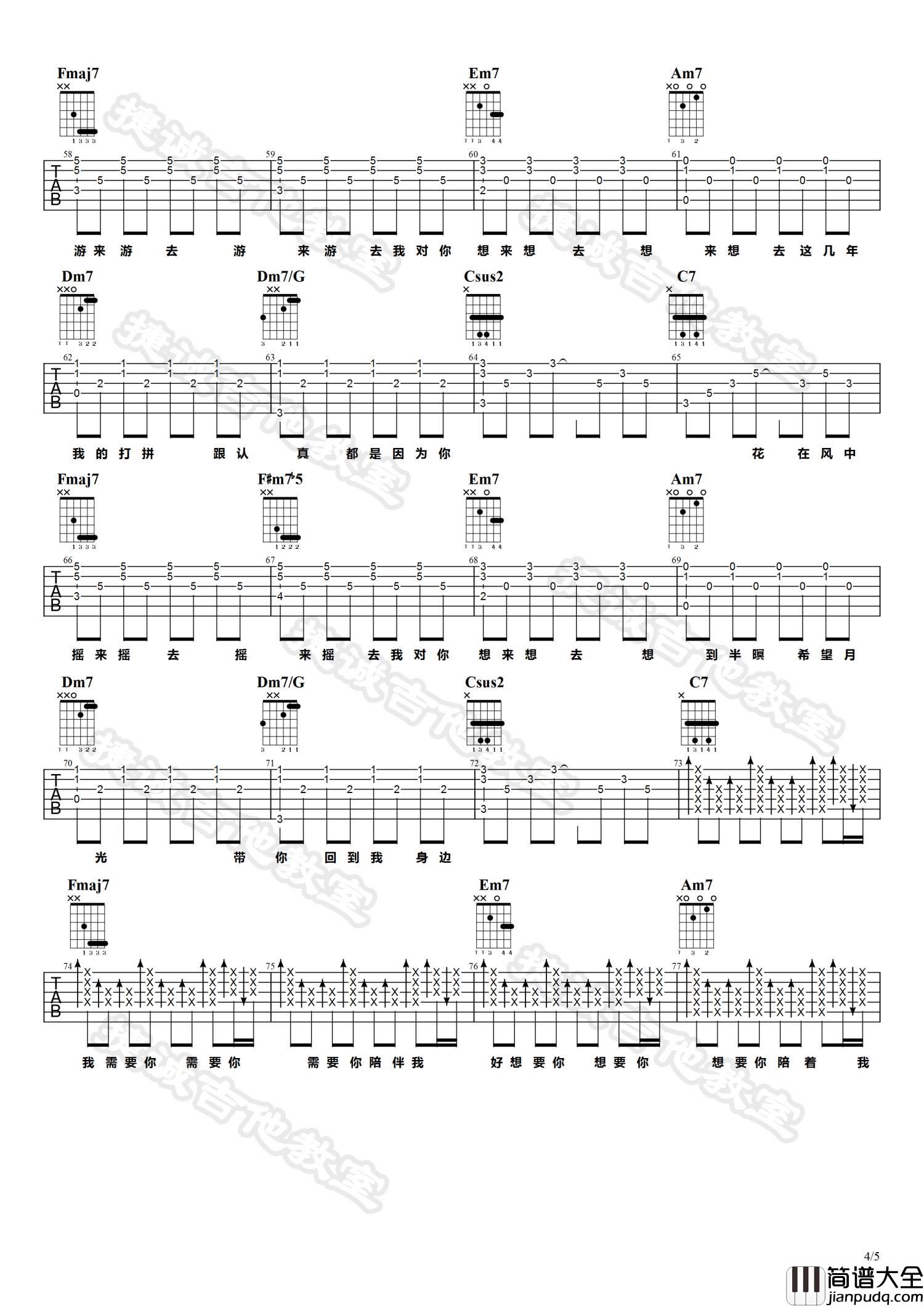 鱼仔吉他谱_C调简单版_捷诚吉他教室编配_卢广仲