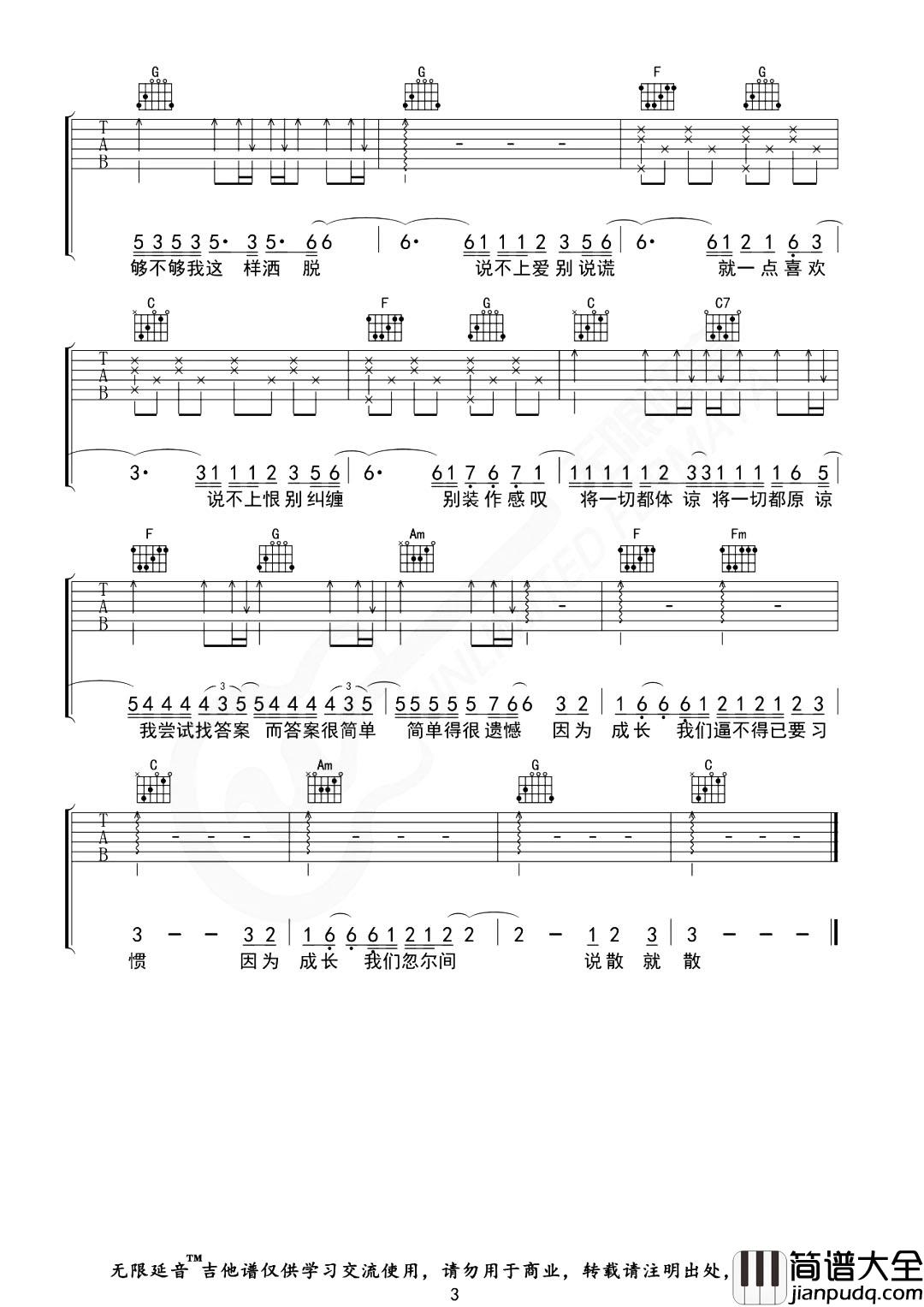 袁娅维_说散就散_吉他谱_D调原版吉他弹唱谱