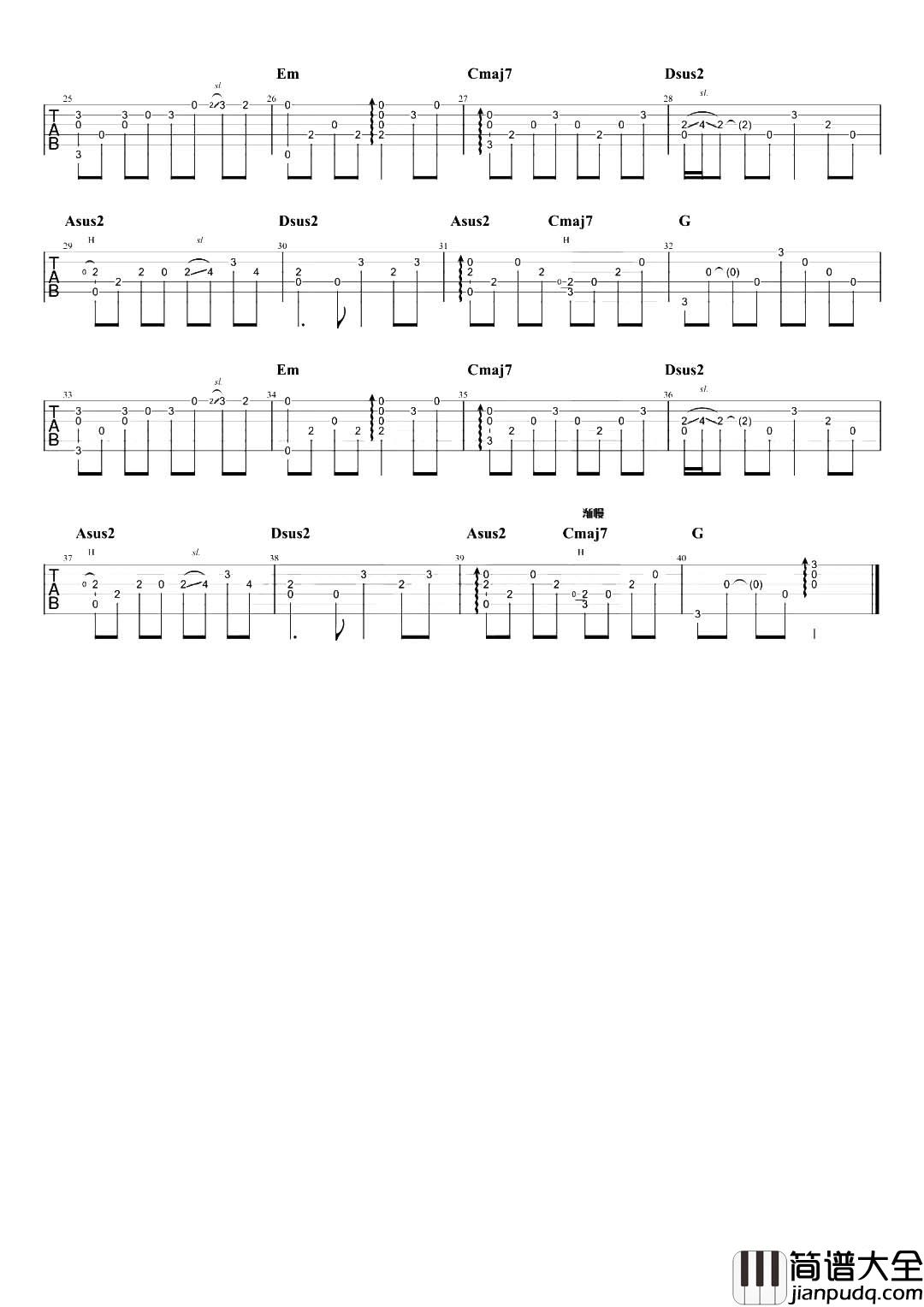 梅花三弄指弹吉他谱_姜育恒_G调独奏六线谱_吉他指弹演示/教学
