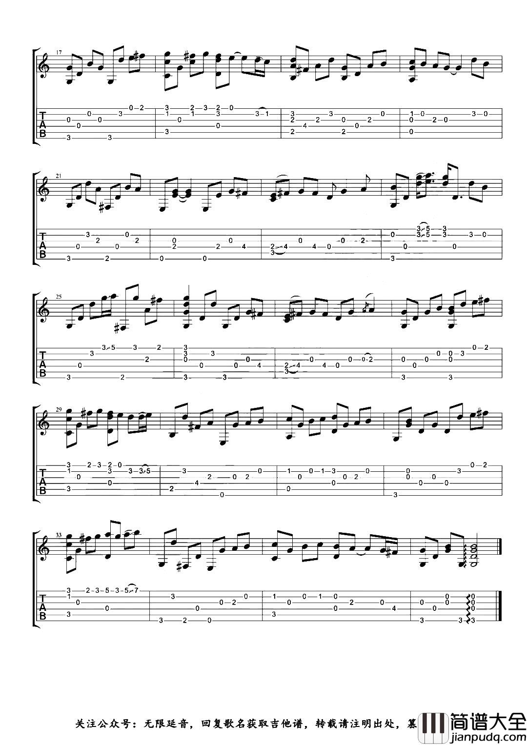 遇见指弹吉他谱_孙燕姿__遇见_独奏六线谱_附指弹演示视频