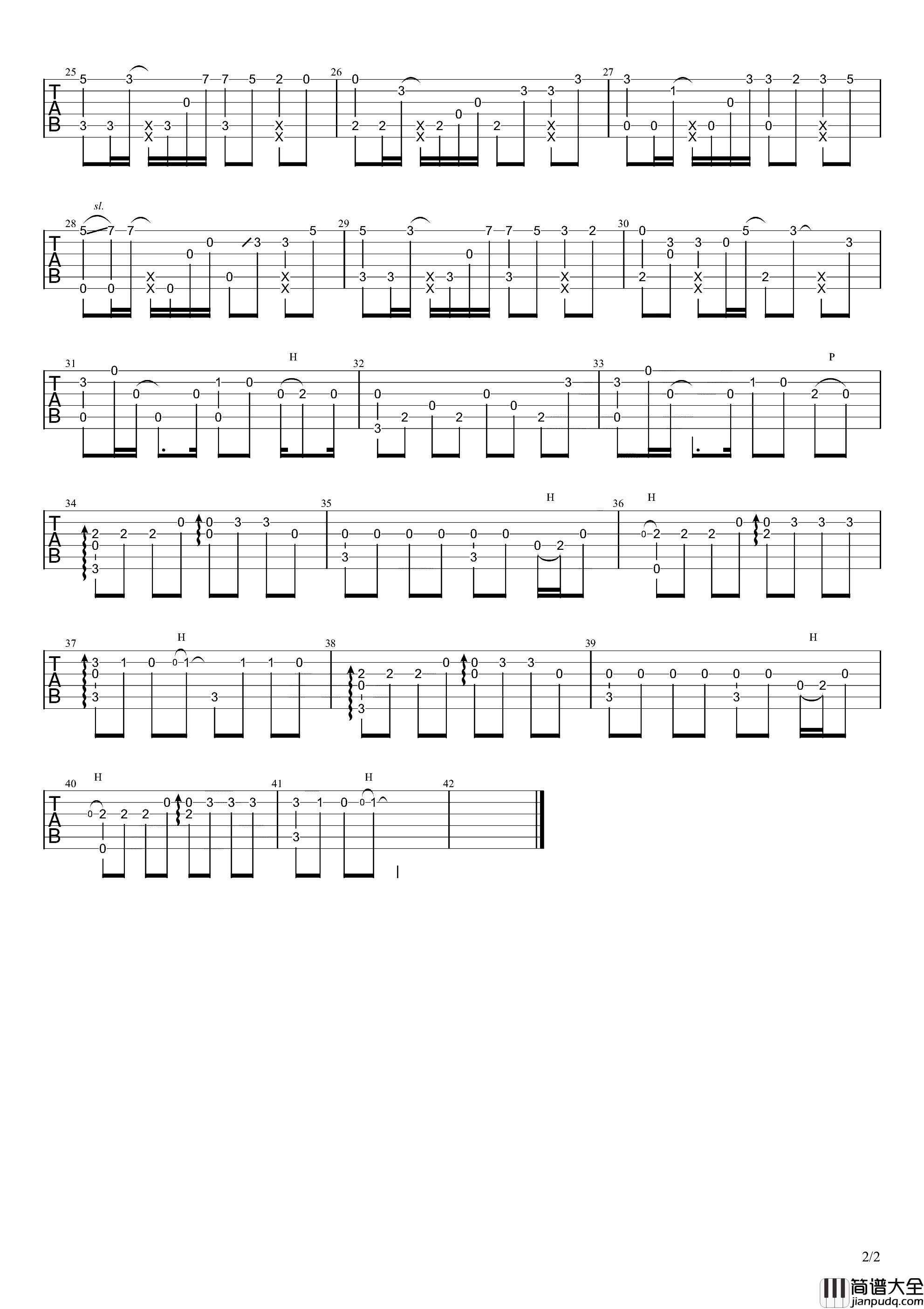 一路向北指弹吉他谱_周杰伦_简单版_吉他弹独奏演示