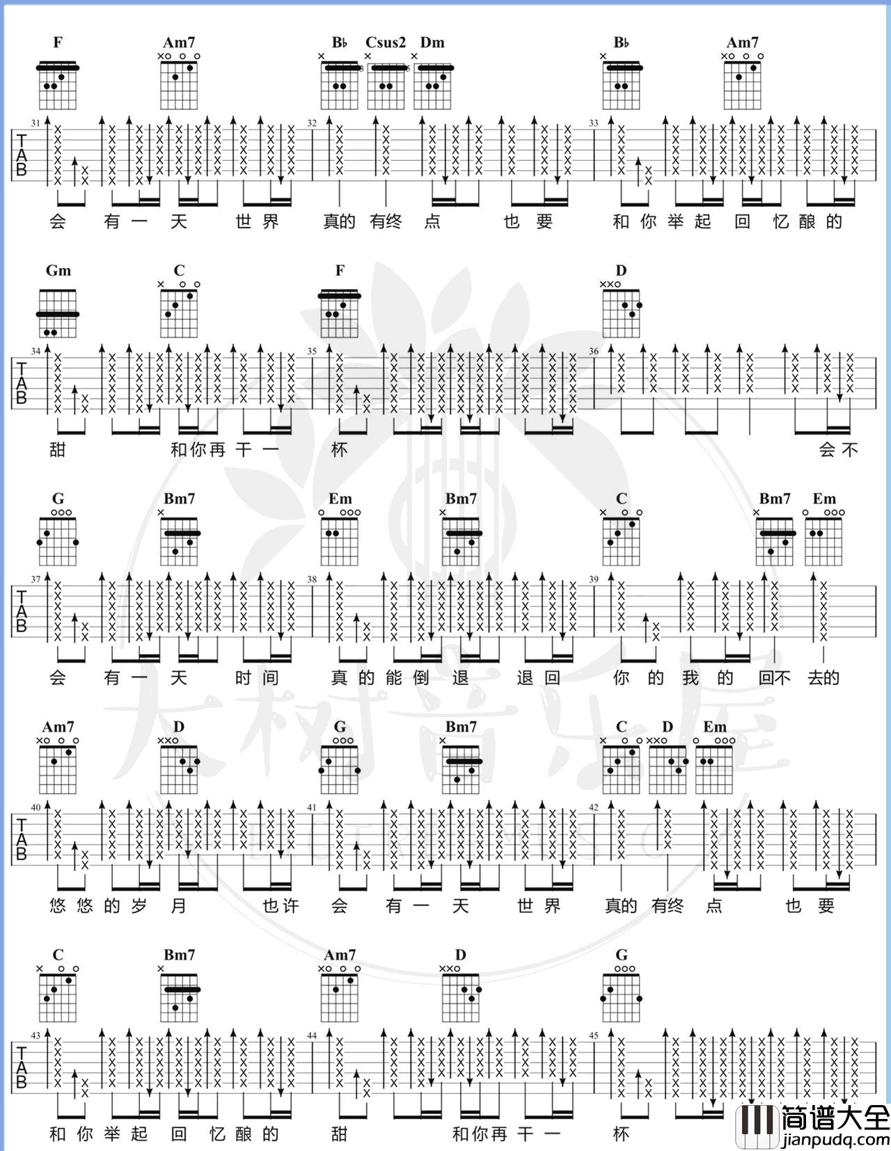五月天《干杯》吉他谱_F调女生版六线谱_干杯吉他弹唱演示 五月天_干杯_吉他谱_F调女生版六线谱_干杯吉他弹唱演示