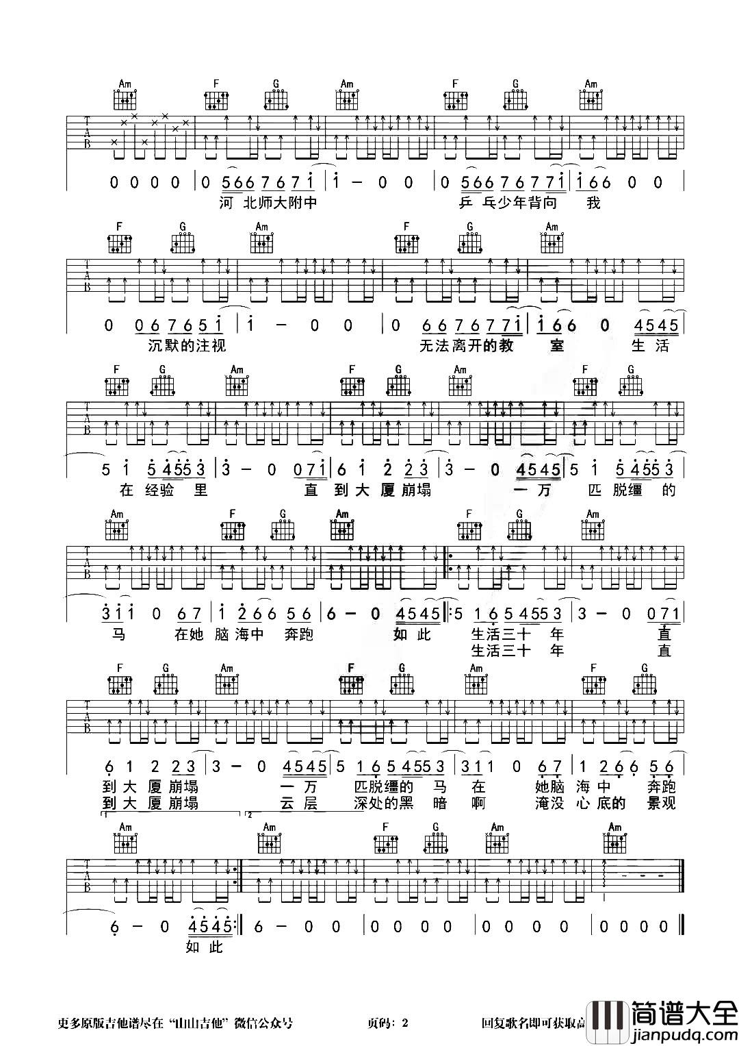 杀死那个石家庄人吉他谱_万能青年旅店_C调原版六线谱_吉他弹唱演示