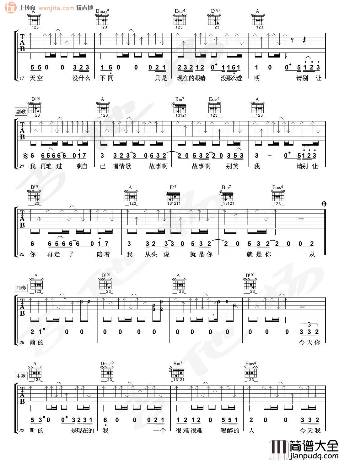 从前的人吉他谱_曾昭玮_A调六线谱_吉他弹唱谱 从前的人吉他谱_曾昭玮_A调六线谱_吉他弹唱谱