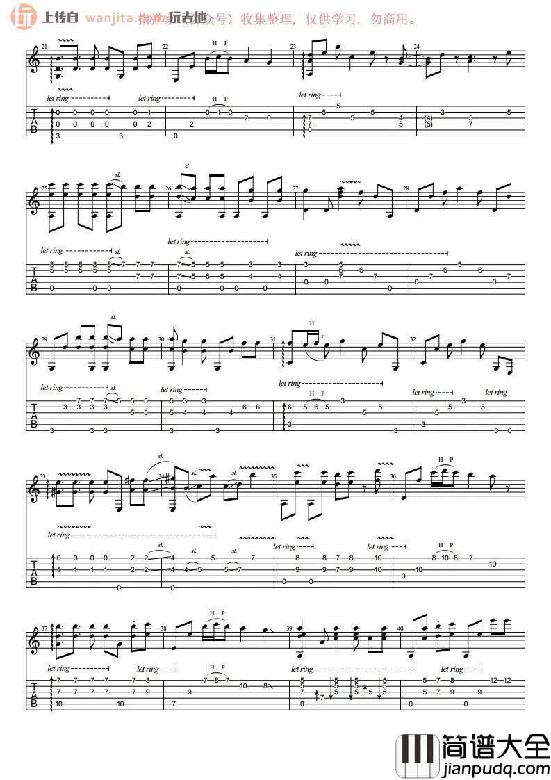 卡萨布兰卡指弹吉他谱_经典吉他独奏__北非谍影_插曲