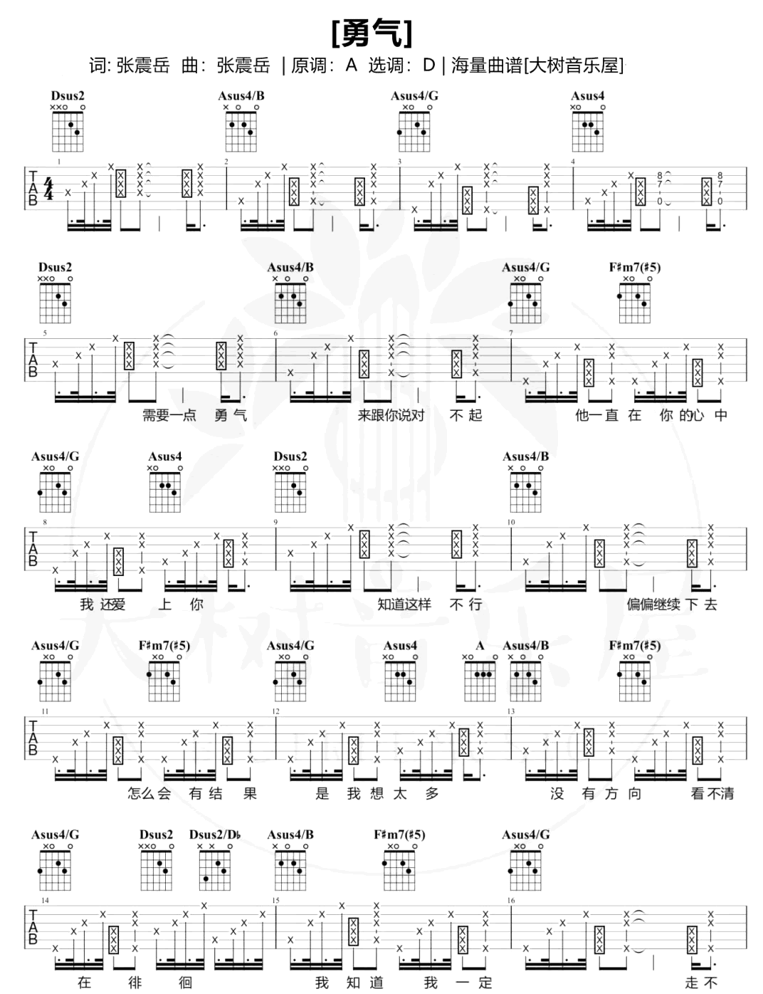 夏日入侵企画_勇气_吉他谱_张震岳_吉他弹唱教学视频