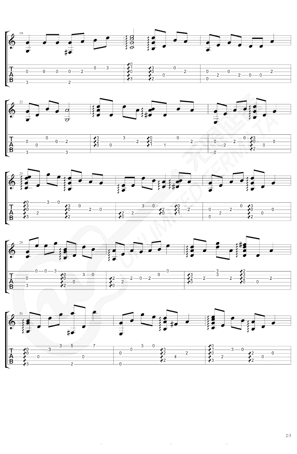 这世界那么多人指弹谱_莫文蔚_吉他独奏谱