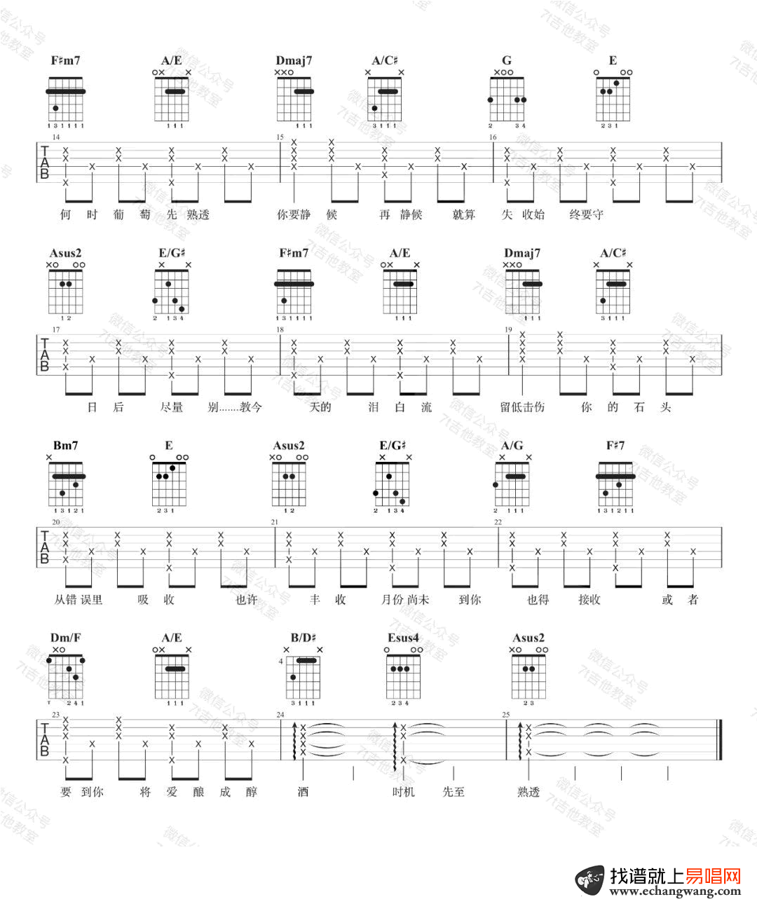 _葡萄成熟时_吉他谱_陈奕迅_A调原版弹唱六线谱_高清图片谱