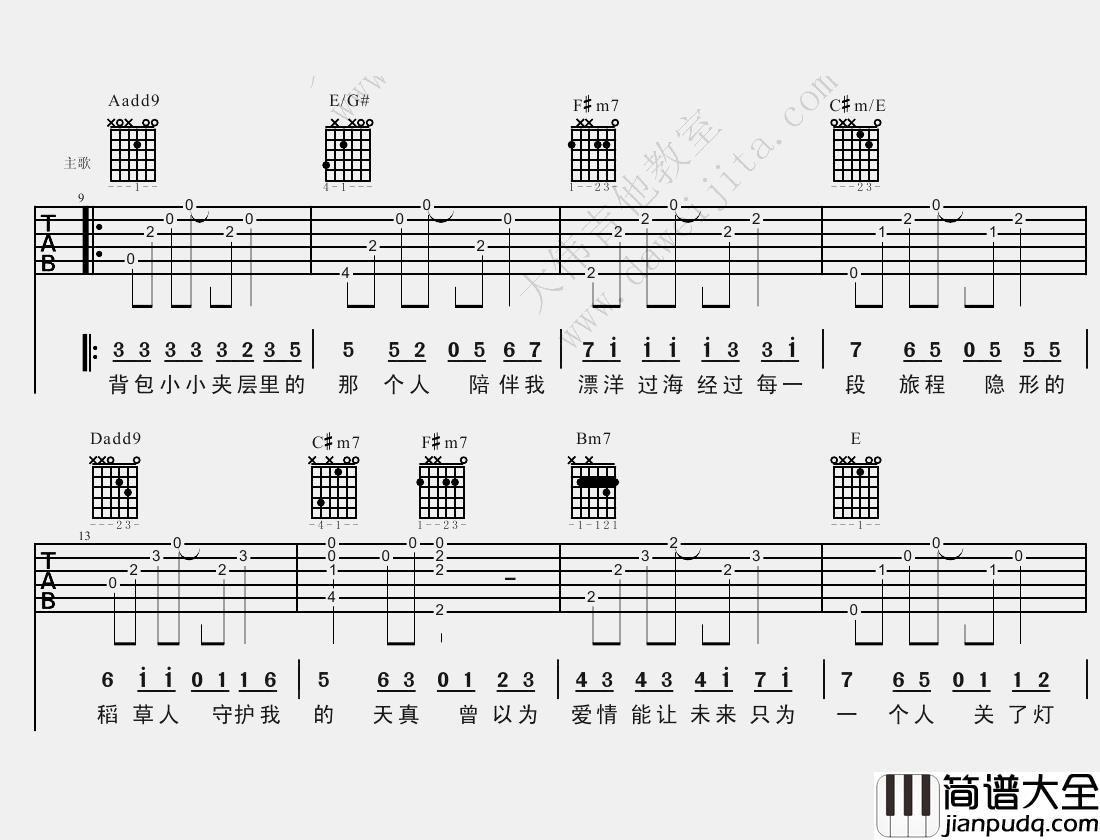李行亮_愿得一人心_吉他谱(A调)_Guitar_Music_Score