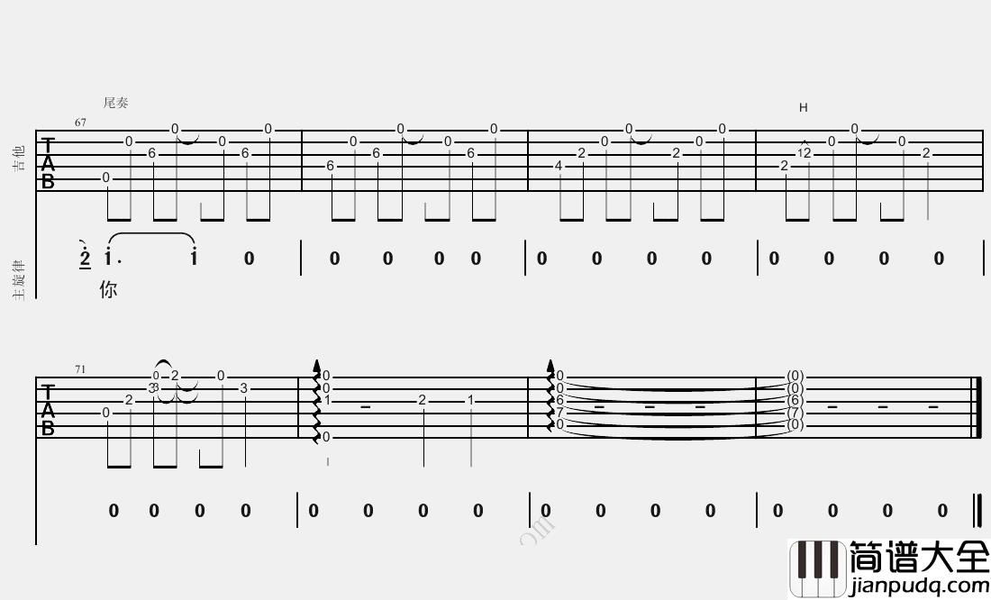 李行亮_愿得一人心_吉他谱(A调)_Guitar_Music_Score