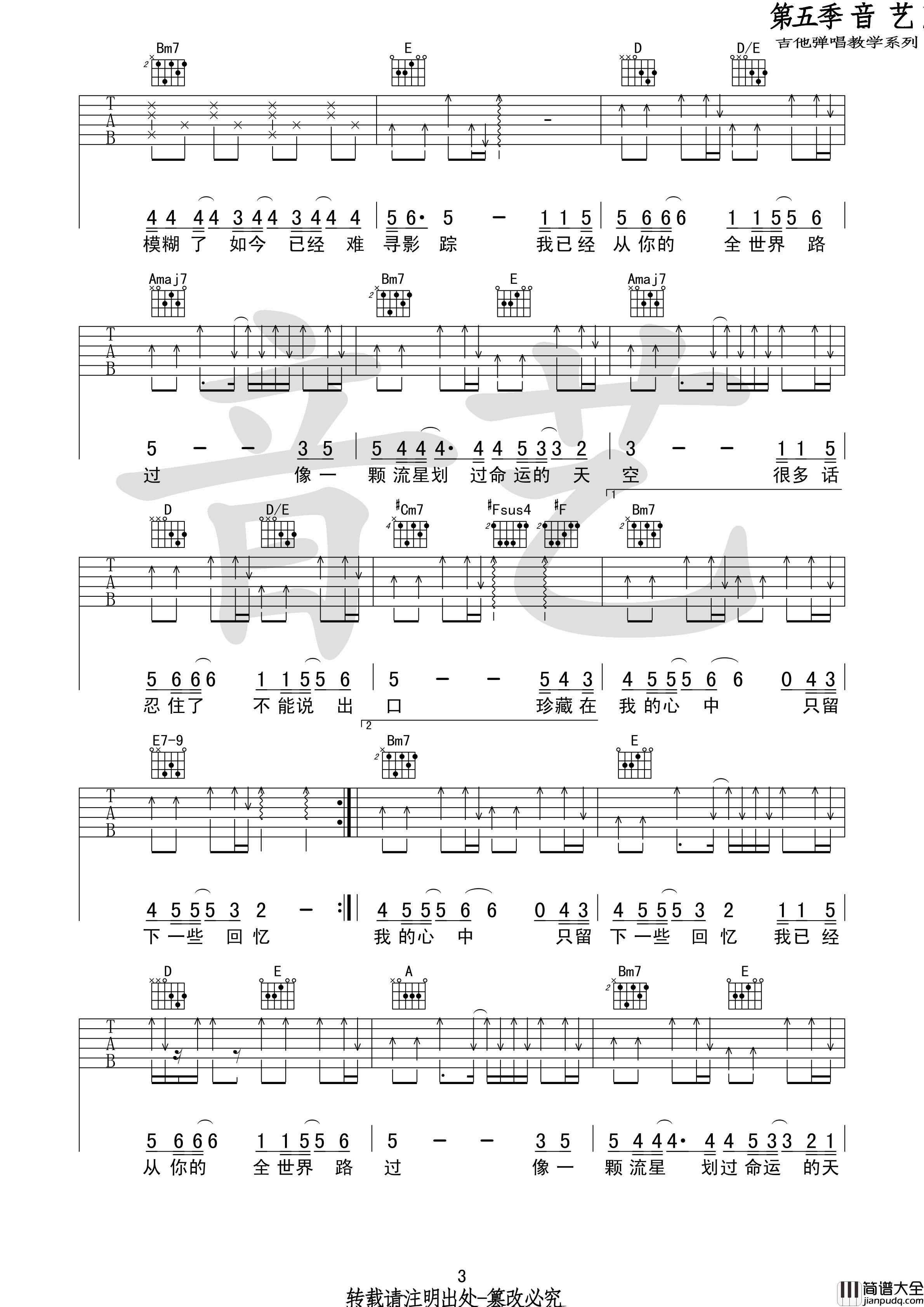 从你的全世界路过吉他谱_牛奶咖啡演唱_A调指法版吉他弹唱谱