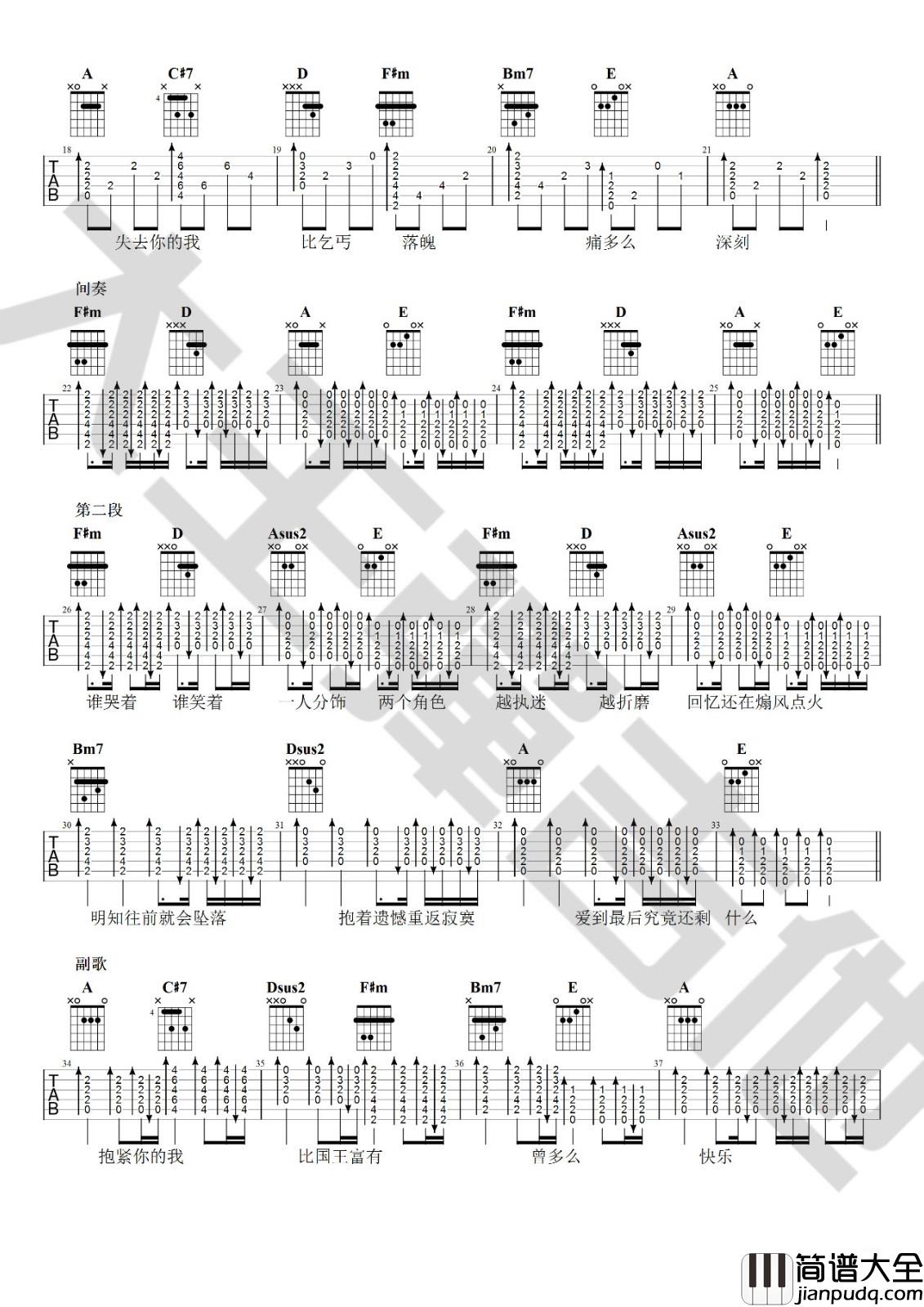 国王与乞丐吉他谱_A调_大王弹吉他编配_华晨宇/杨宗纬