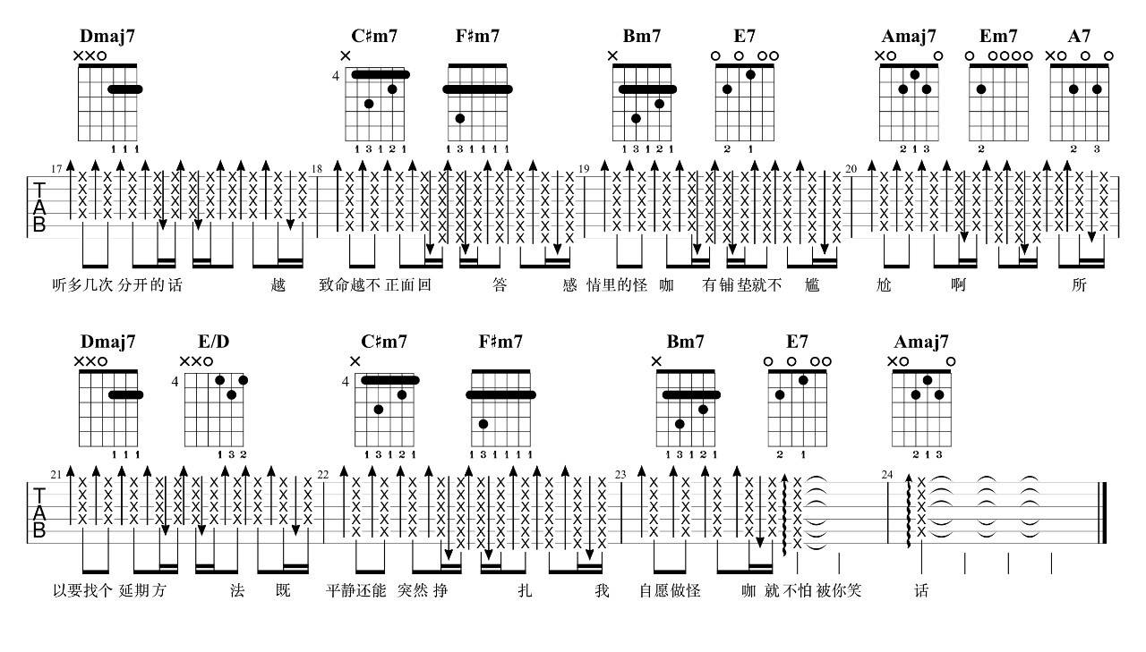 怪咖吉他谱_A调_7t吉他教室编配_薛之谦