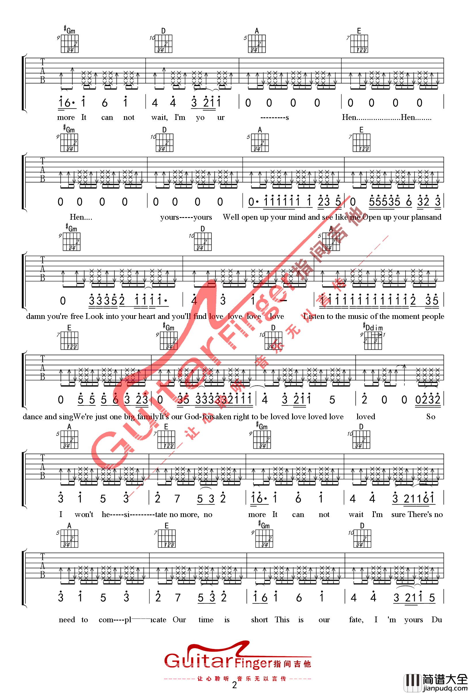 im_yours吉他谱_A调精选版_指间吉他编配_Jason_Mraz