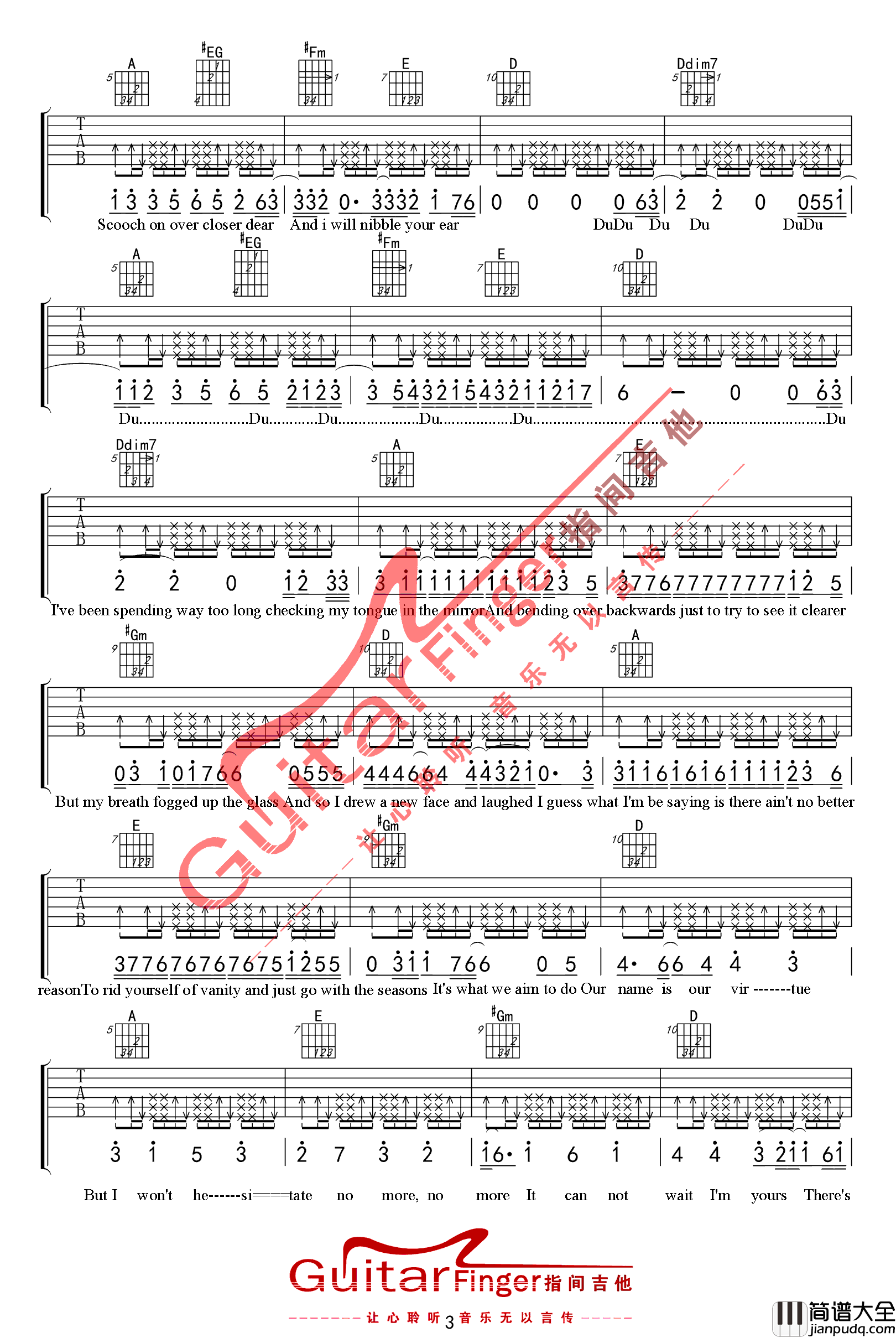 im_yours吉他谱_A调精选版_指间吉他编配_Jason_Mraz